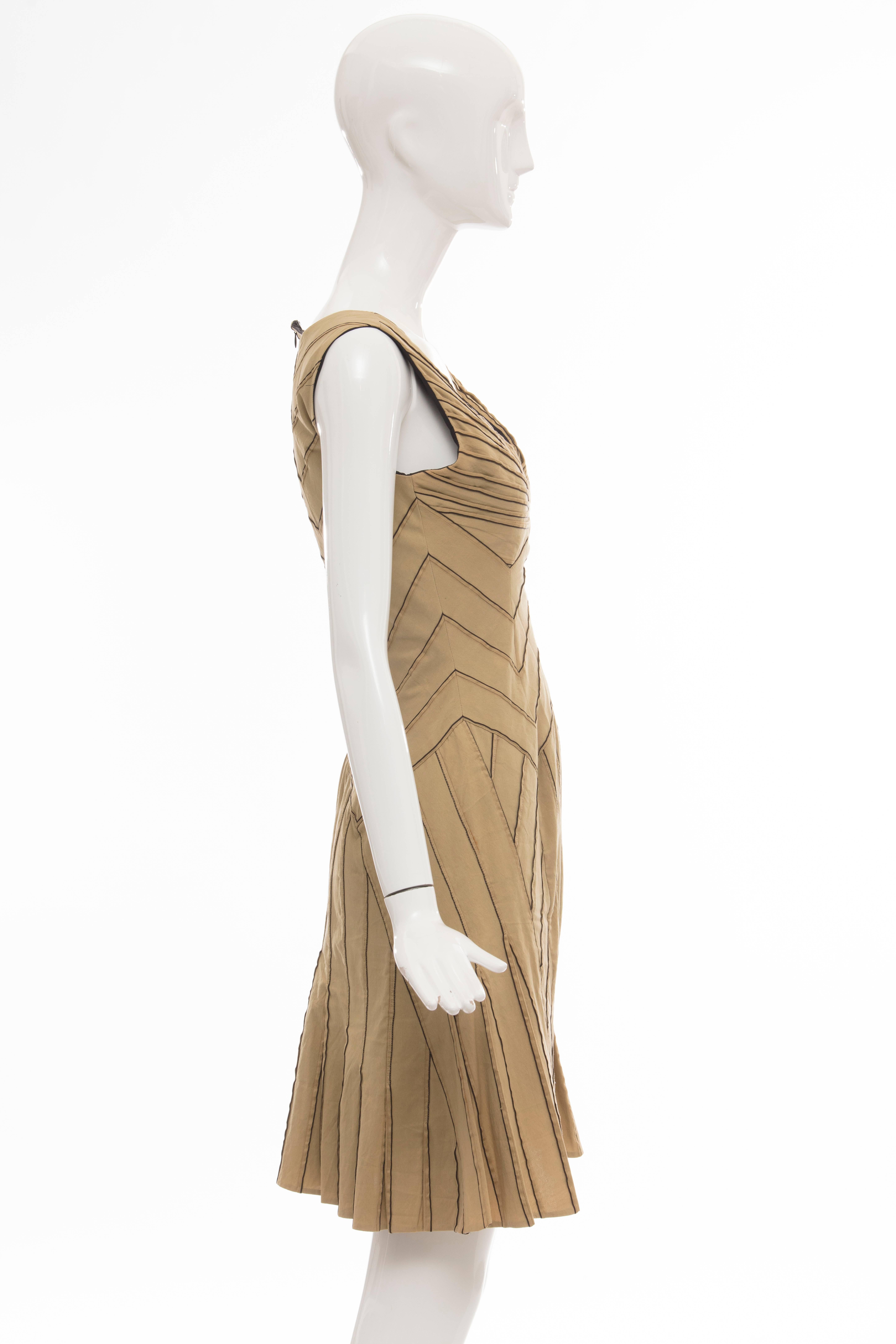 Zac Posen Silk Cotton Khaki Runway Dress, Spring 2003 For Sale 1