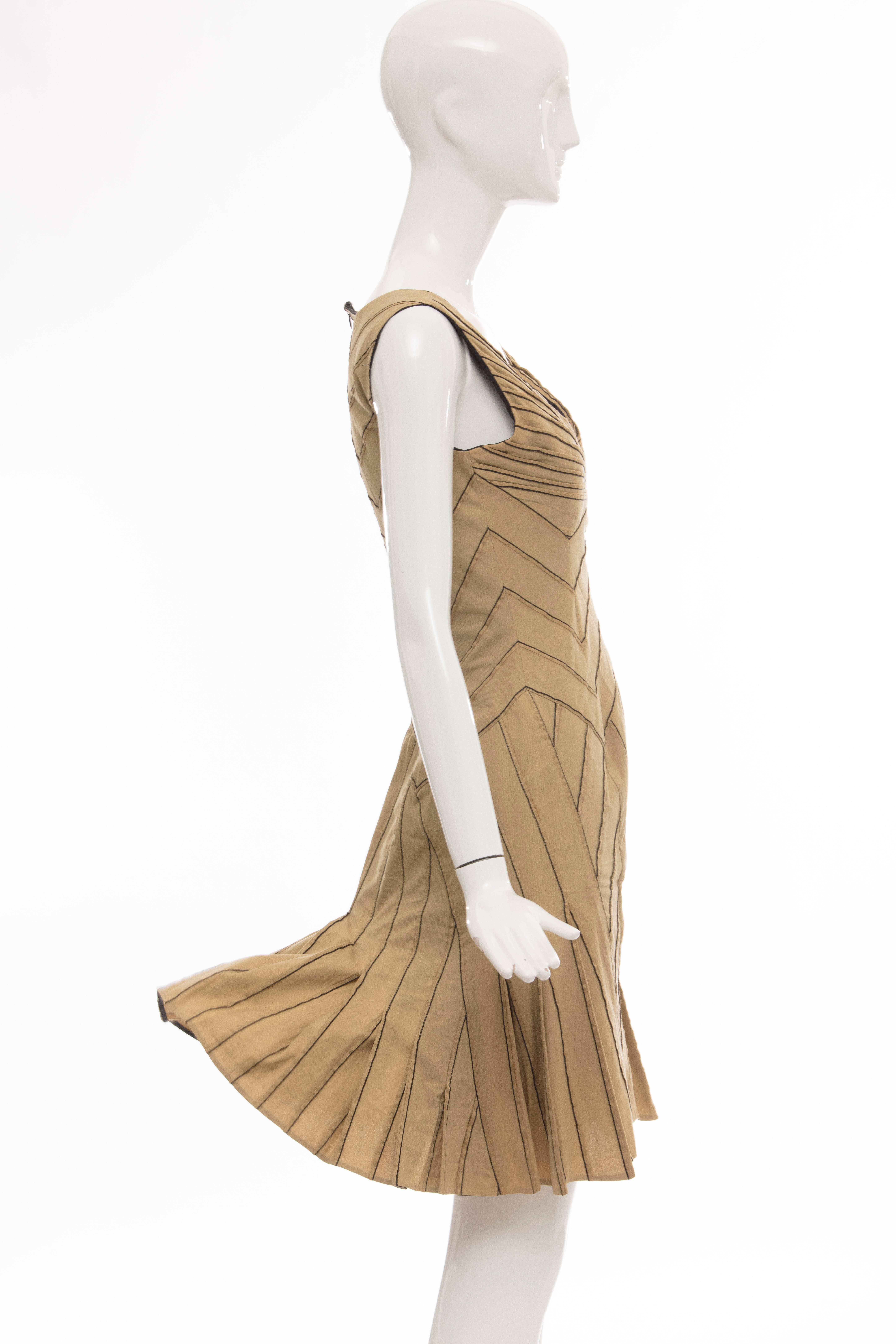 Zac Posen Silk Cotton Khaki Runway Dress, Spring 2003 For Sale 2