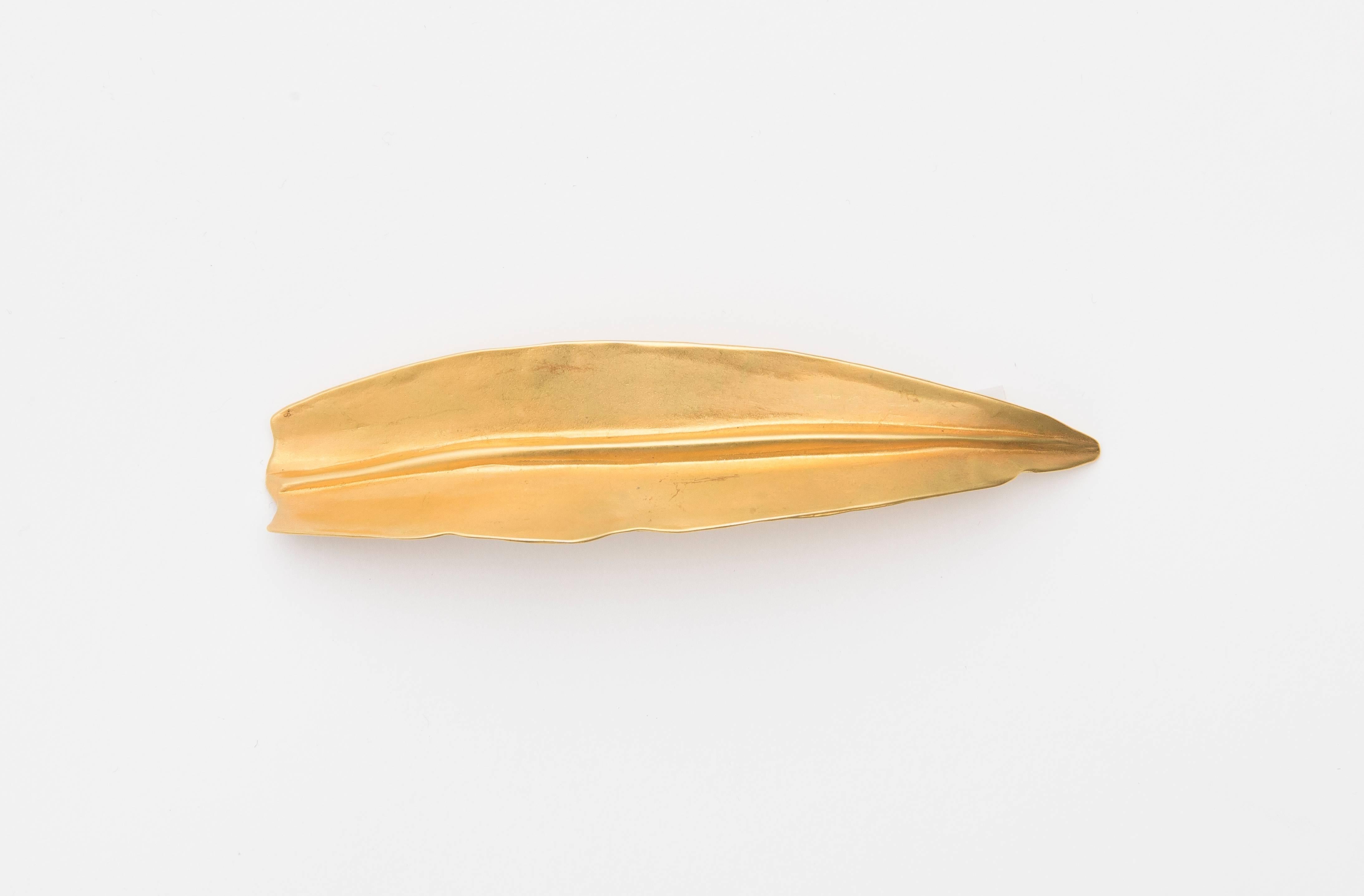 Women's Robert Lee Morris Brushed Gold Gilt Metal Brooch, Circa 1990's For Sale