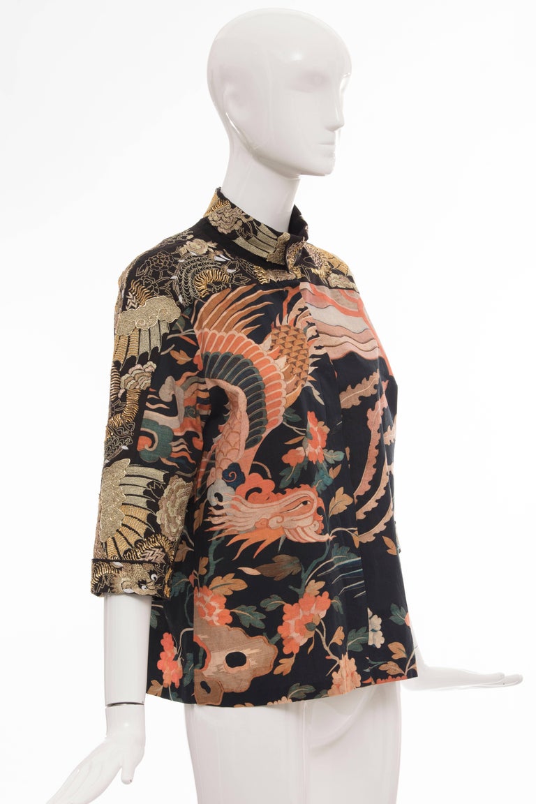 Dries Van Noten Cotton Digitally Printed Top With Metallic Embroidery