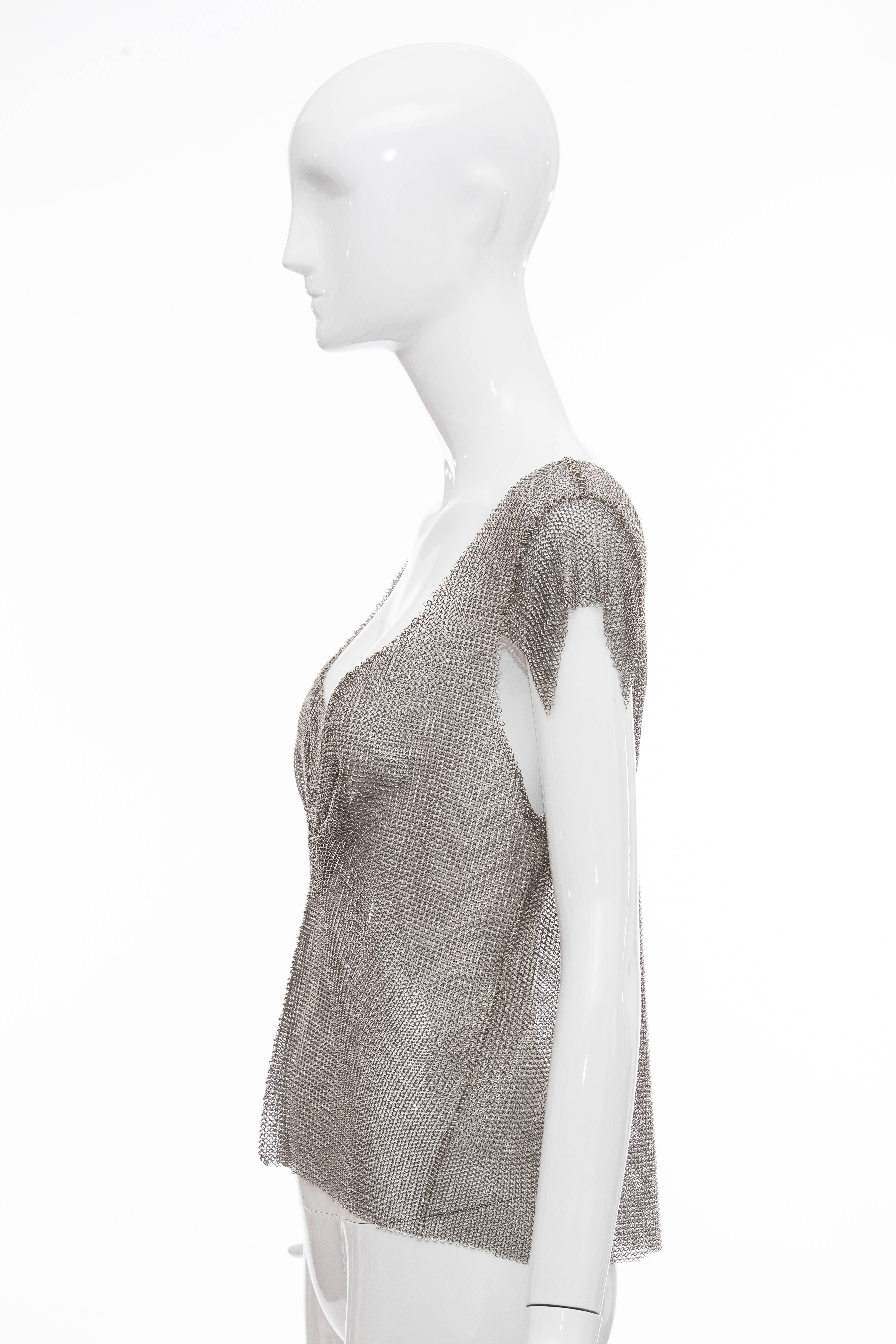 Women's Prada Silver Chain Mail Top With Cap Sleeve, Fall 2002