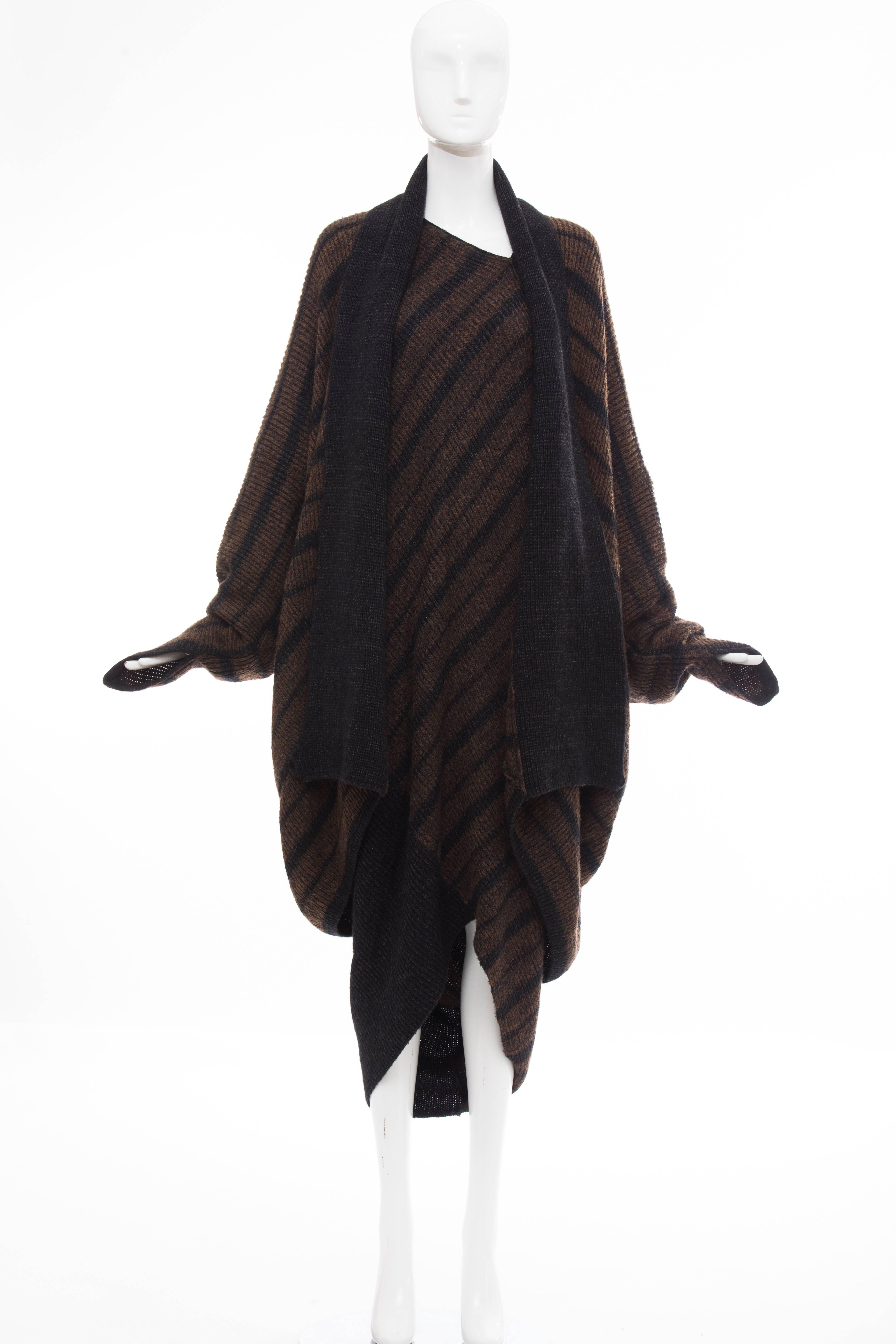Issey Miyake Striped Wool Sweater Dress Cocoon Cardigan Ensemble, Circa 1970s For Sale 1