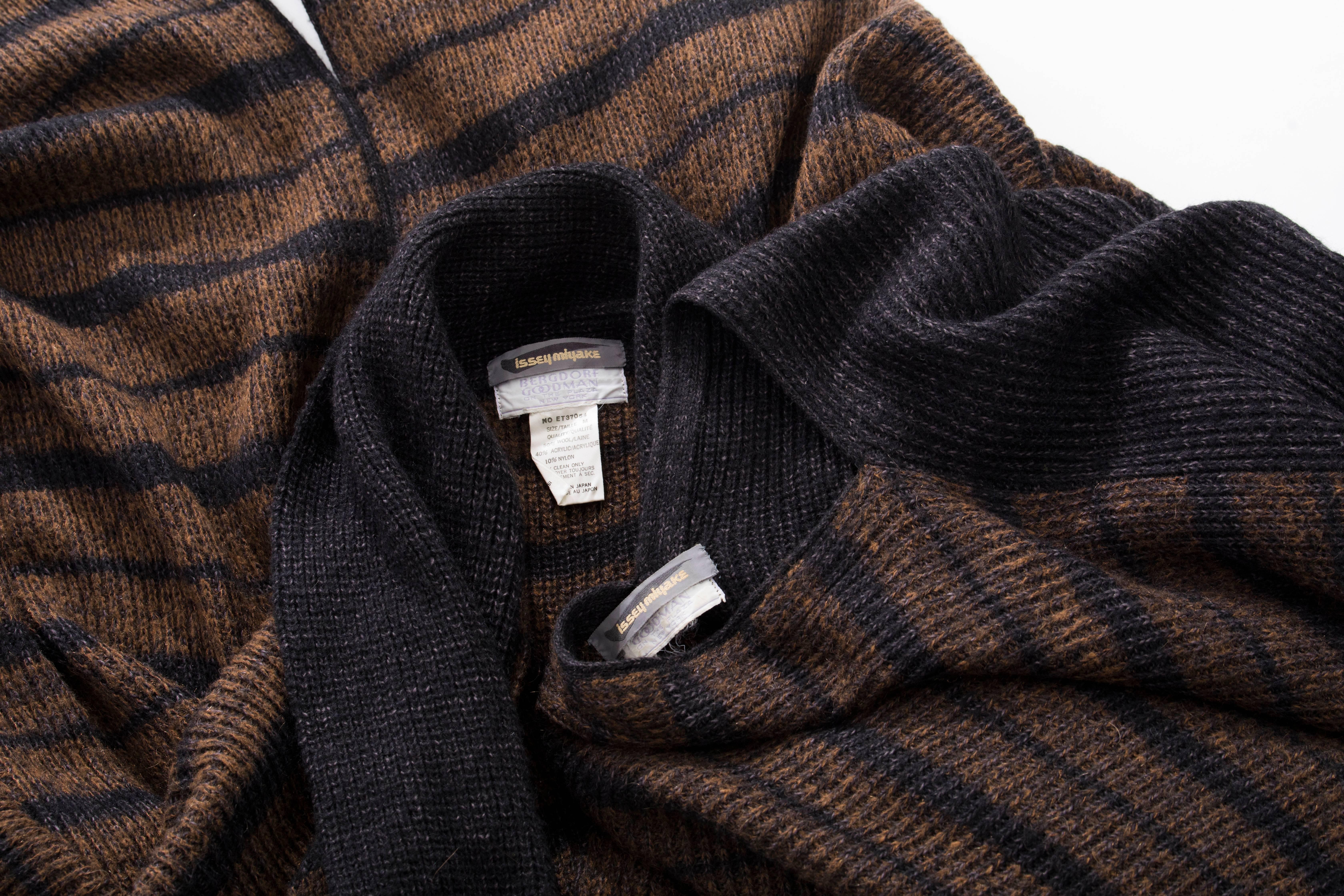 Issey Miyake Striped Wool Sweater Dress Cocoon Cardigan Ensemble, Circa 1970s For Sale 2