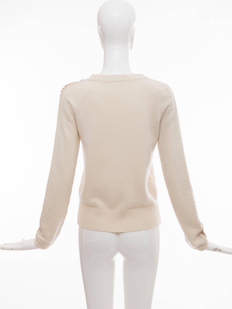 Paco Rabanne Cream Wool Cashmere Matte Gold Disc Sleeve Crew Neck ...