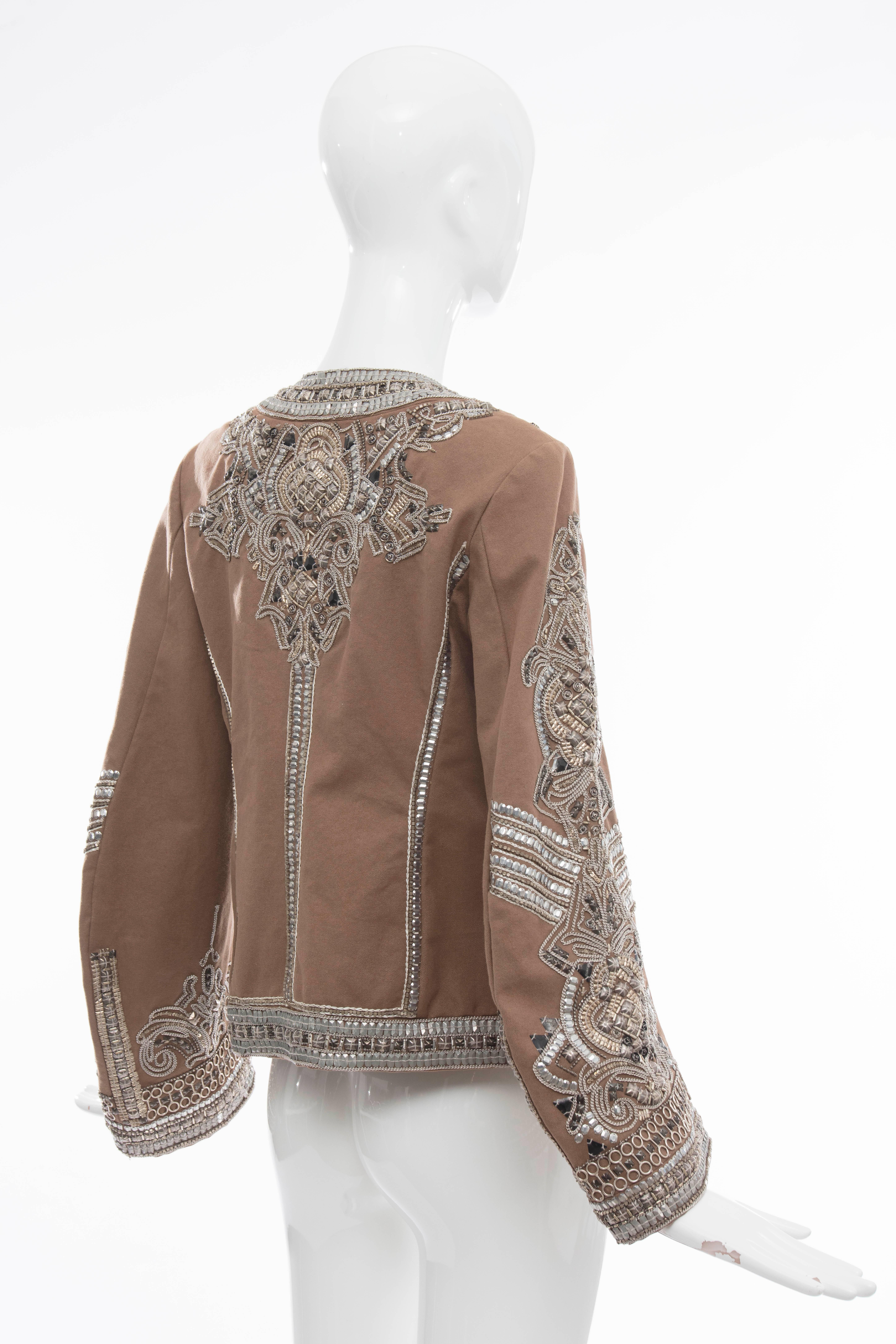 Dries Van Noten Cotton Embroidered Jacket With Silver Indian Thread, Fall 2010 In Excellent Condition For Sale In Cincinnati, OH