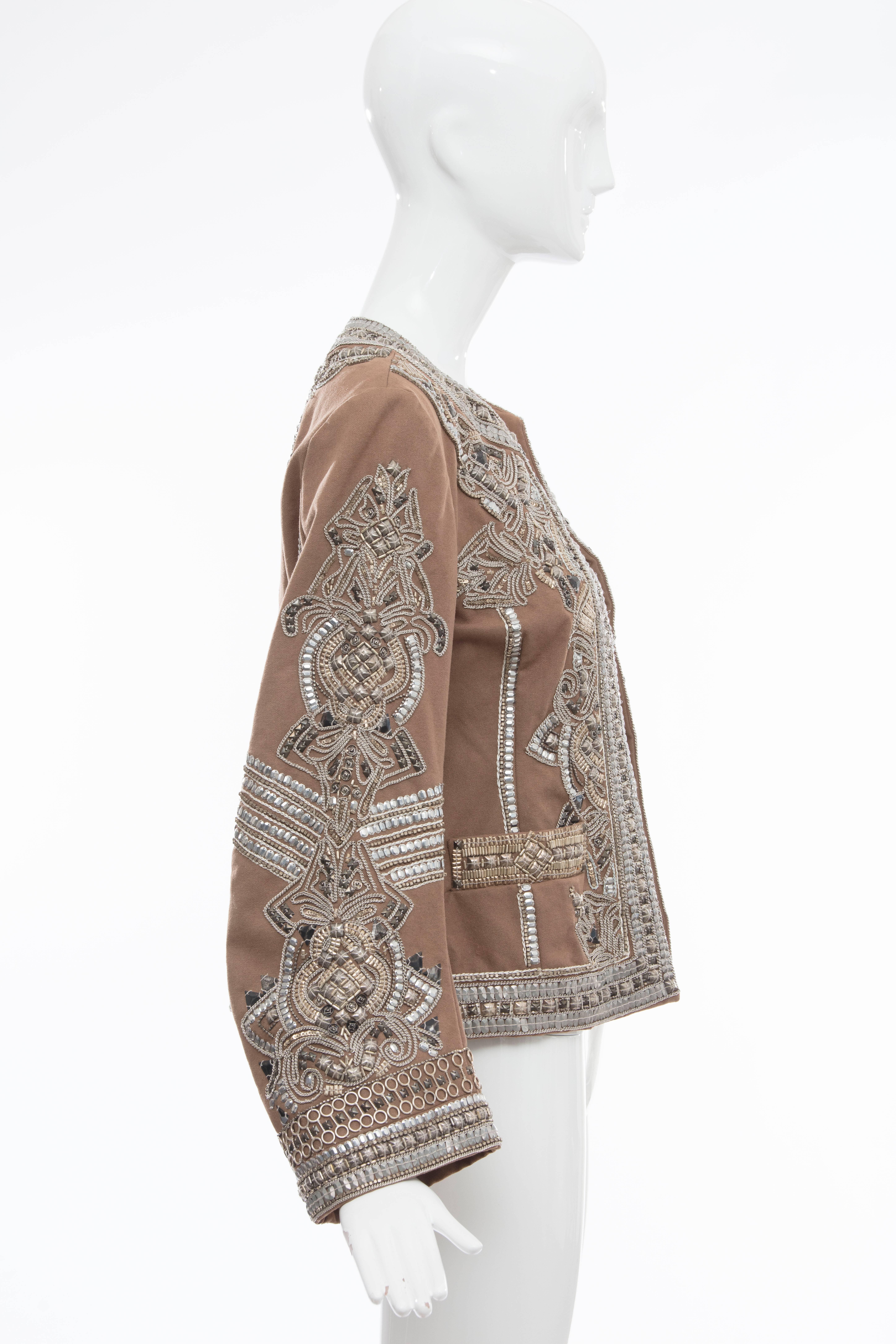 Women's Dries Van Noten Cotton Embroidered Jacket With Silver Indian Thread, Fall 2010 For Sale