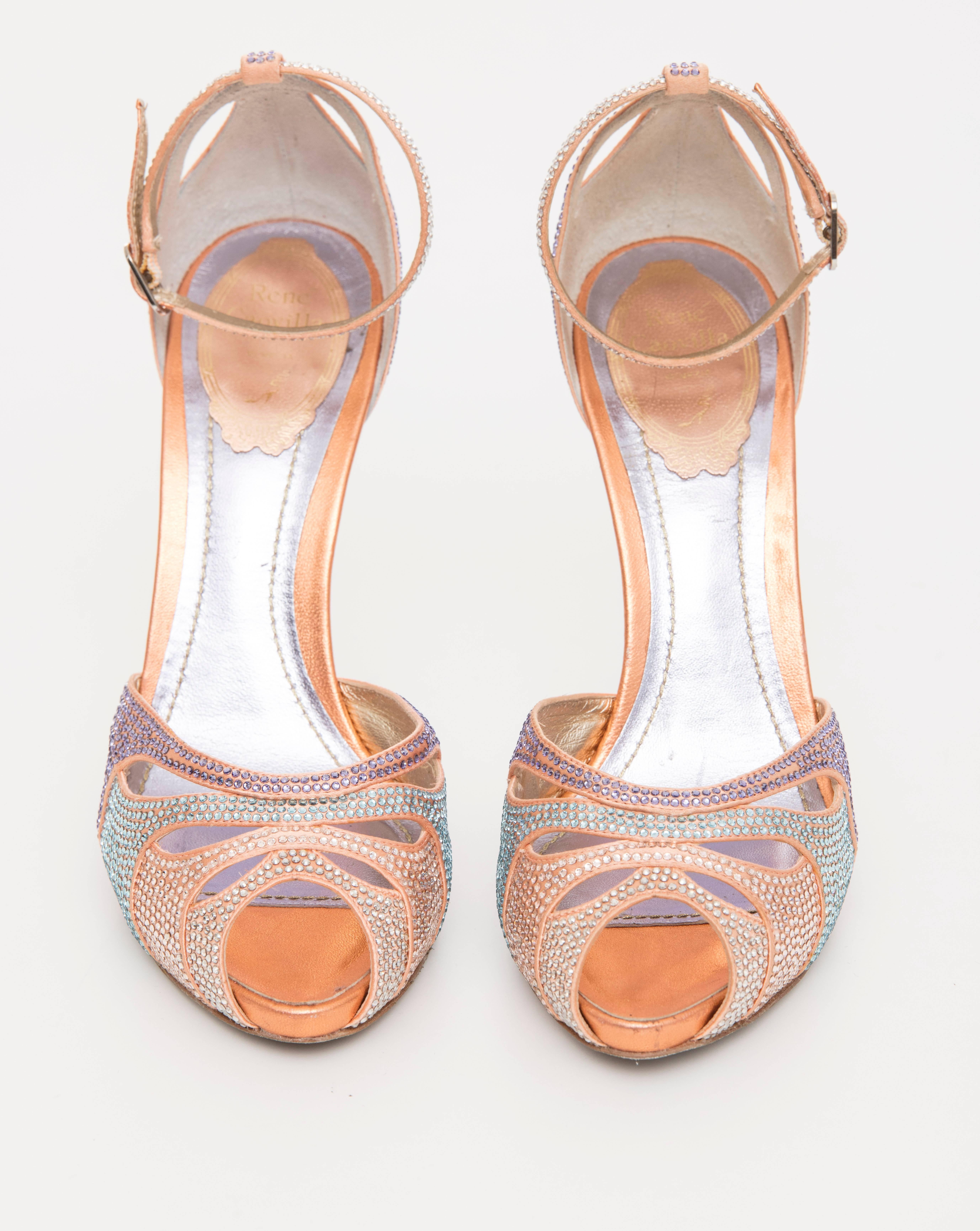 Rene Caovilla Silk Satin Swarovski Crystal Peep - Toe Sandals 1