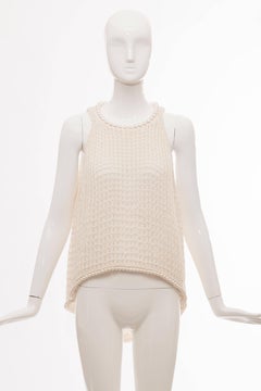 Chanel Cream Silk Blend Open Knit Top With Pearl Embellishments, Spring 2009