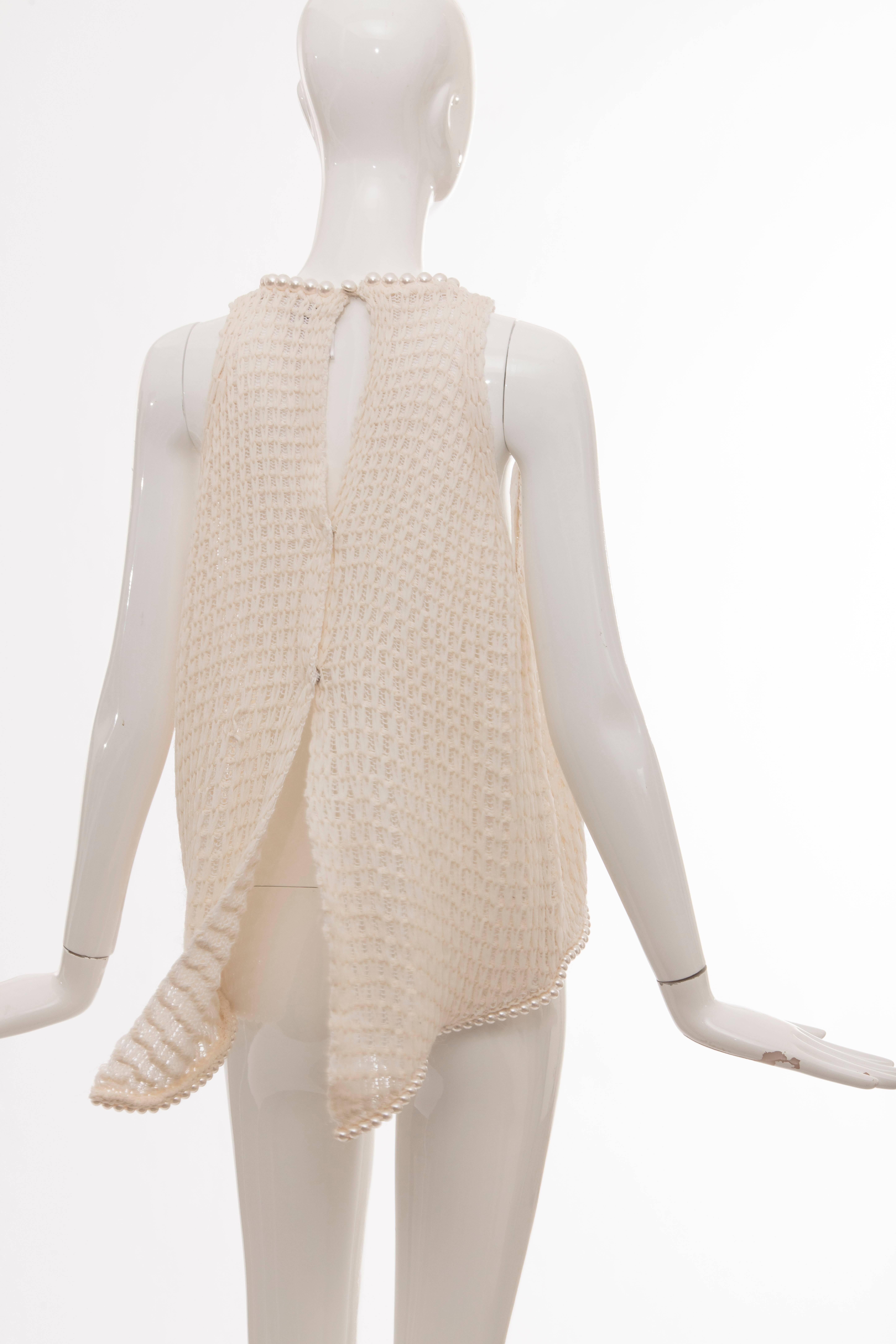 Chanel Cream Silk Blend Open Knit Top With Pearl Embellishments, Spring 2009 For Sale 1