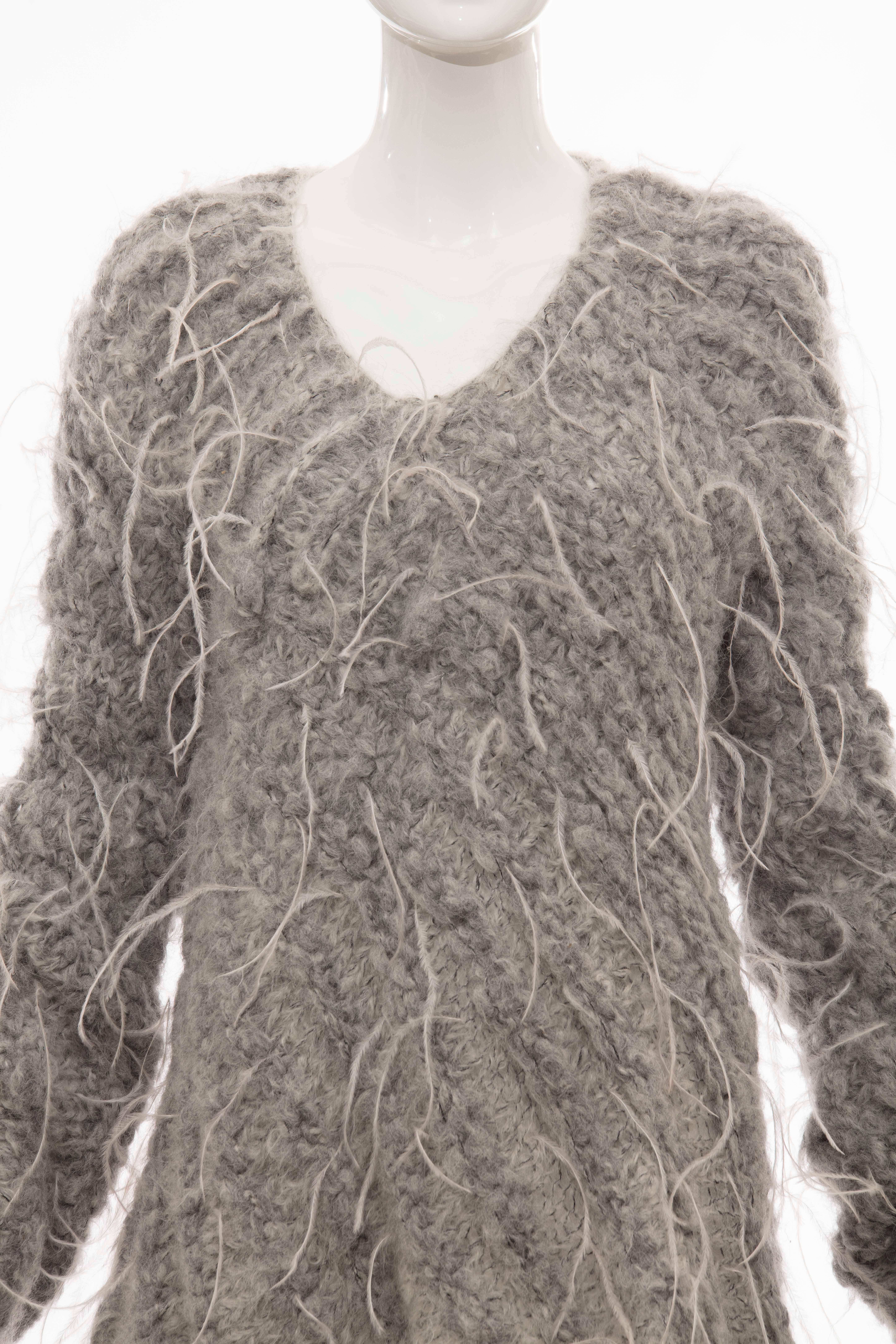Gray Olivier Theyskens Nina Ricci Alpaca Mohair Ostrich Feathers Sweater, Fall 2007