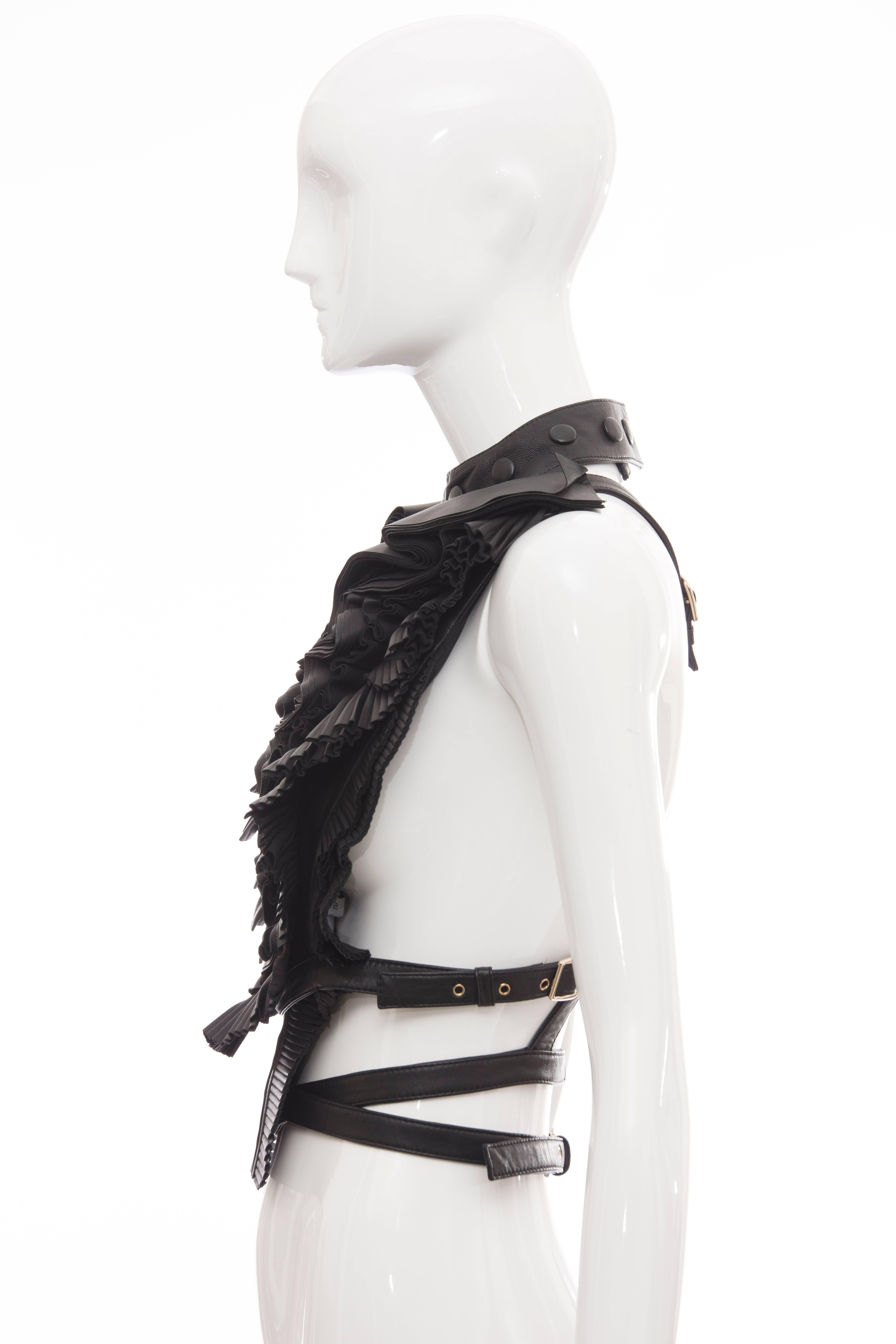 Givenchy by Riccardo Tisci Runway Black Leather Ruffled Harness Top, Spring 2011 In Excellent Condition In Cincinnati, OH