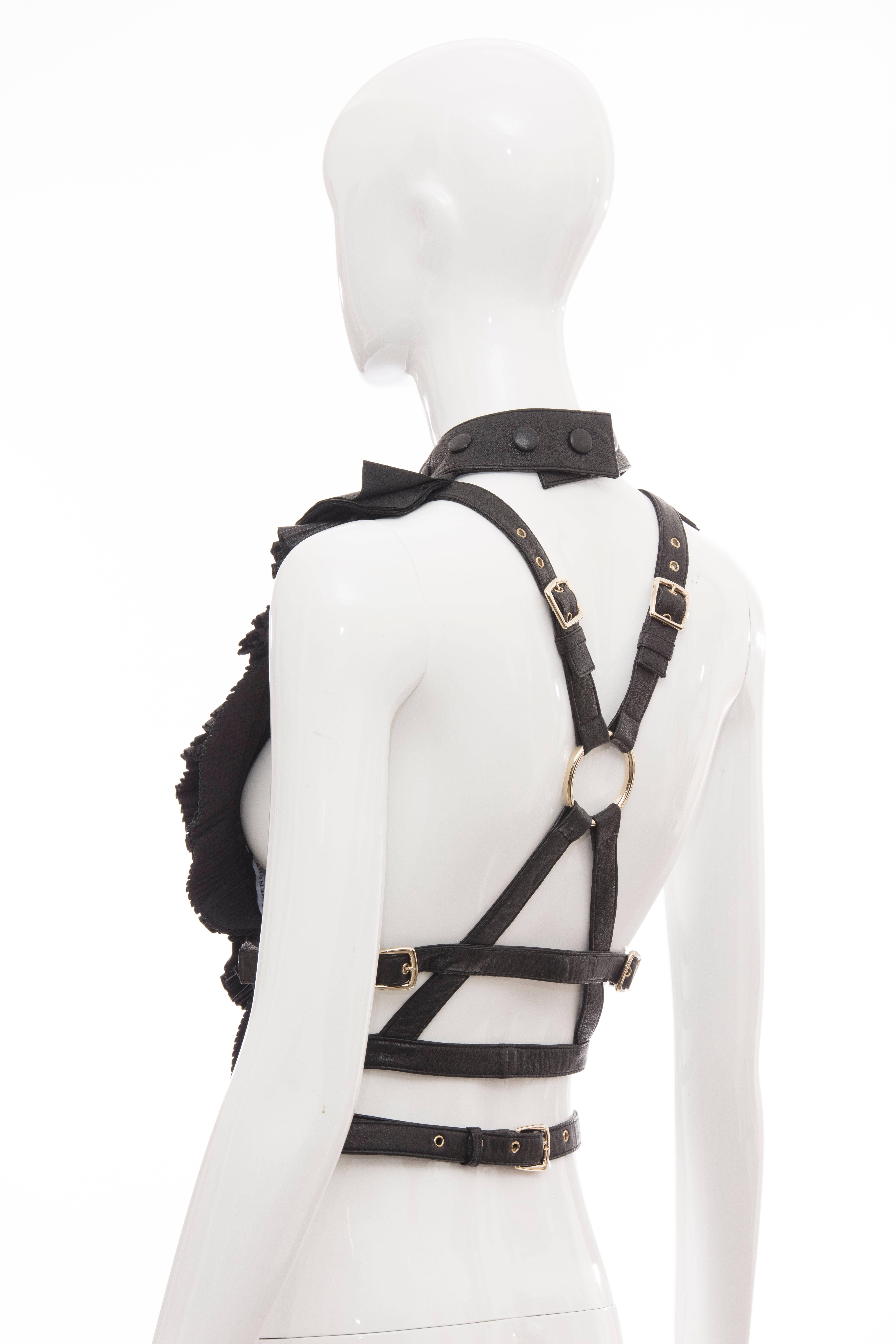 Women's Givenchy by Riccardo Tisci Runway Black Leather Ruffled Harness Top, Spring 2011