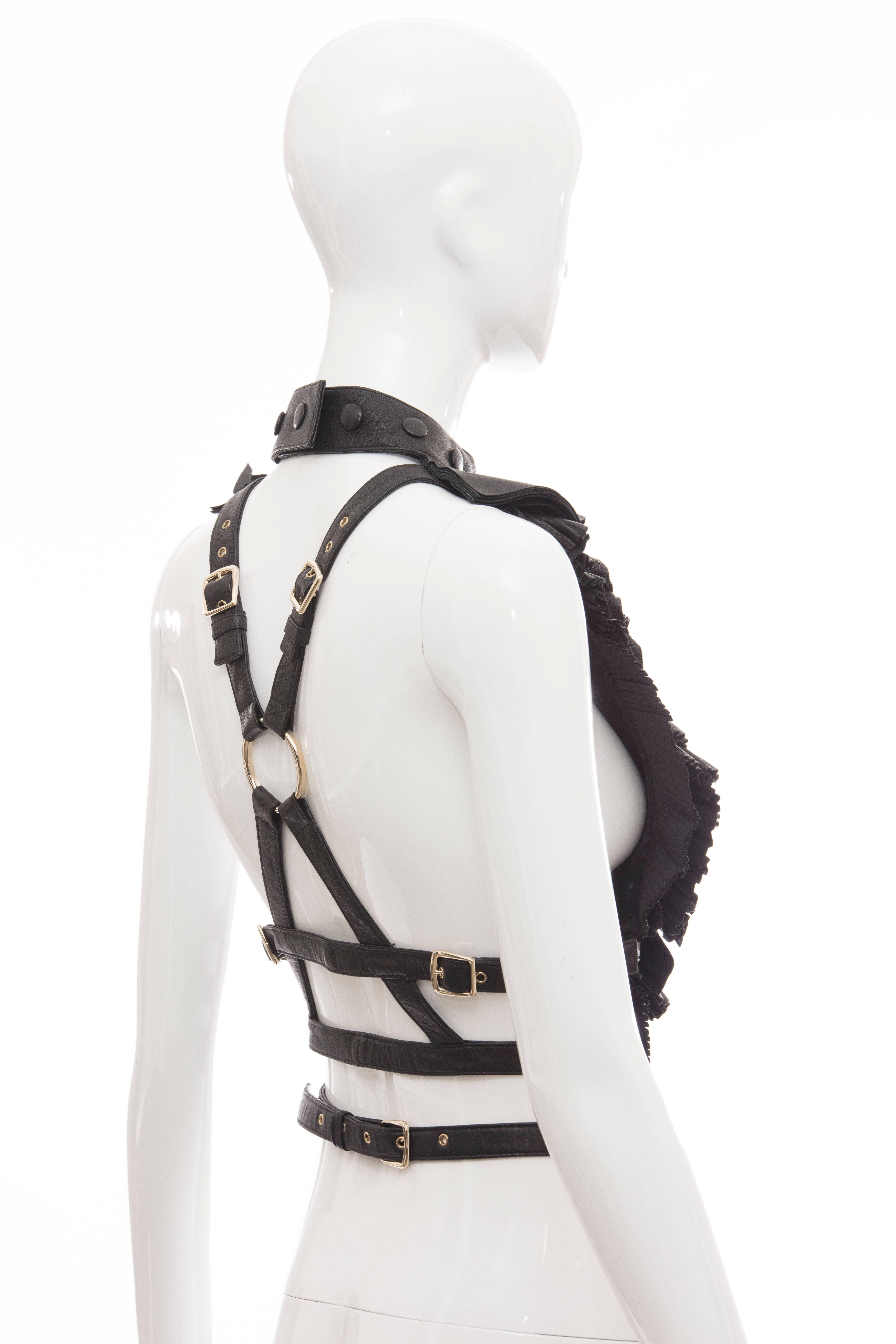 Givenchy by Riccardo Tisci Runway Black Leather Ruffled Harness Top, Spring 2011 2