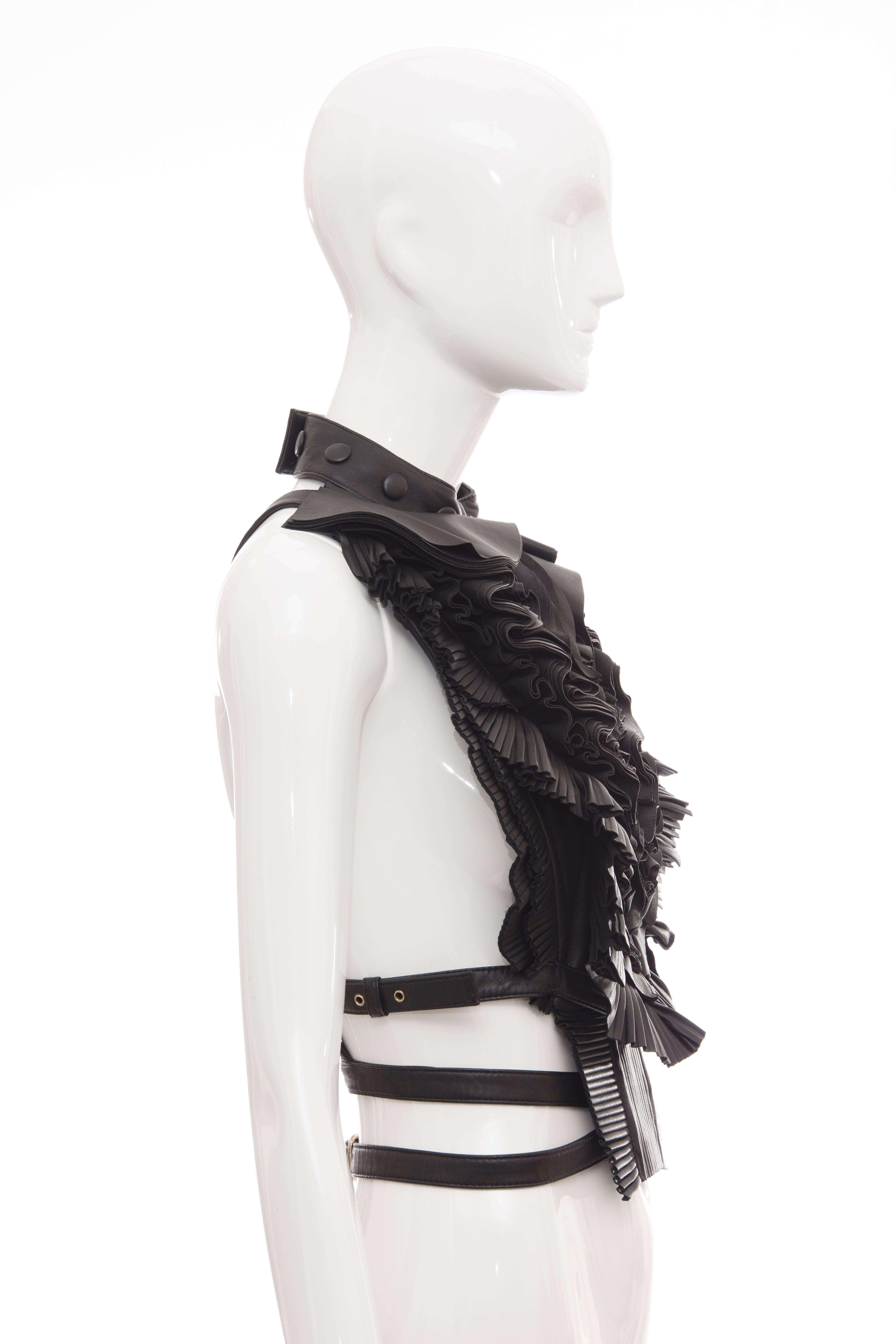Givenchy by Riccardo Tisci Runway Black Leather Ruffled Harness Top, Spring 2011 3