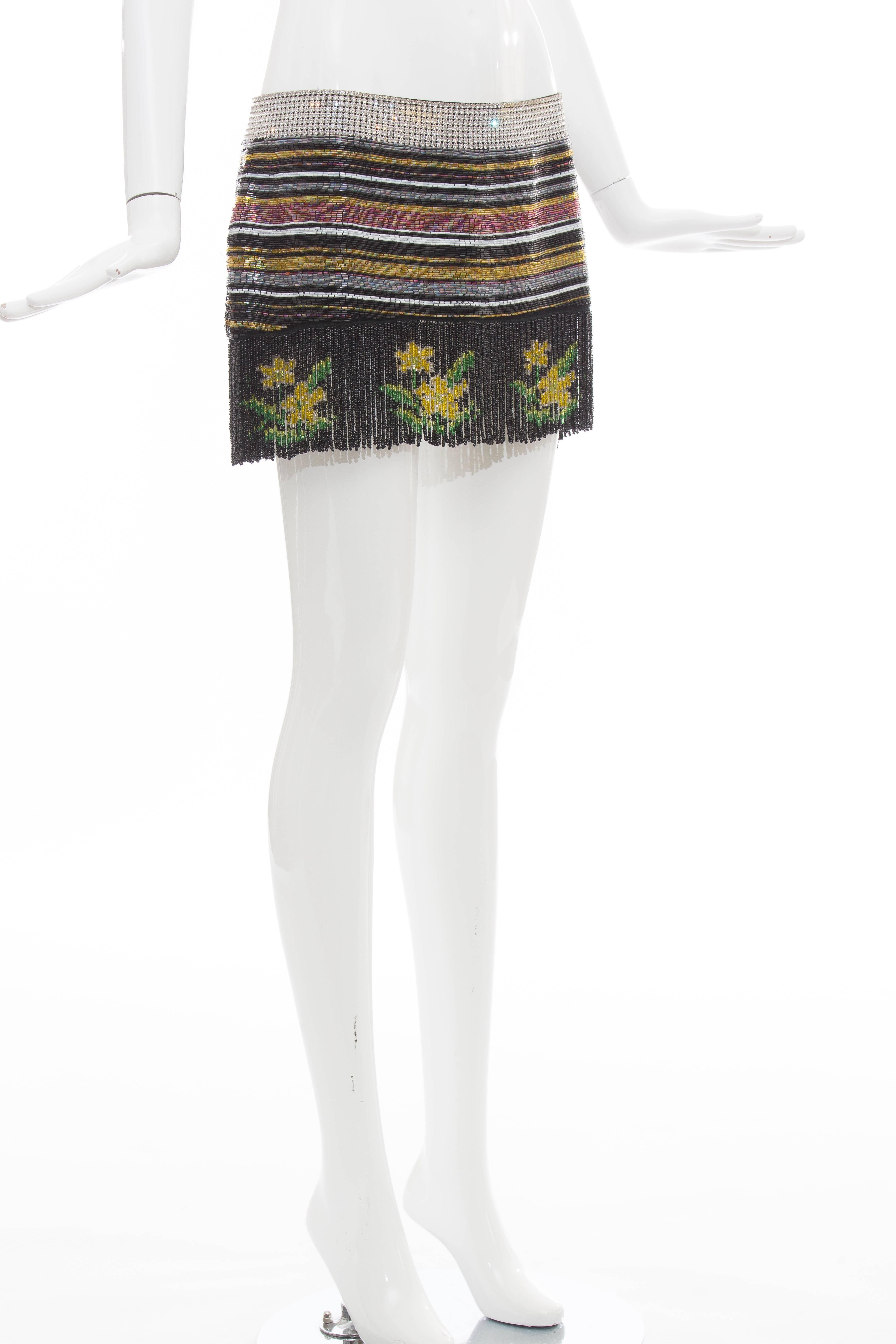 Black Dolce & Gabbana Silk Beaded Crystal Mini Skirt,  Spring 2000