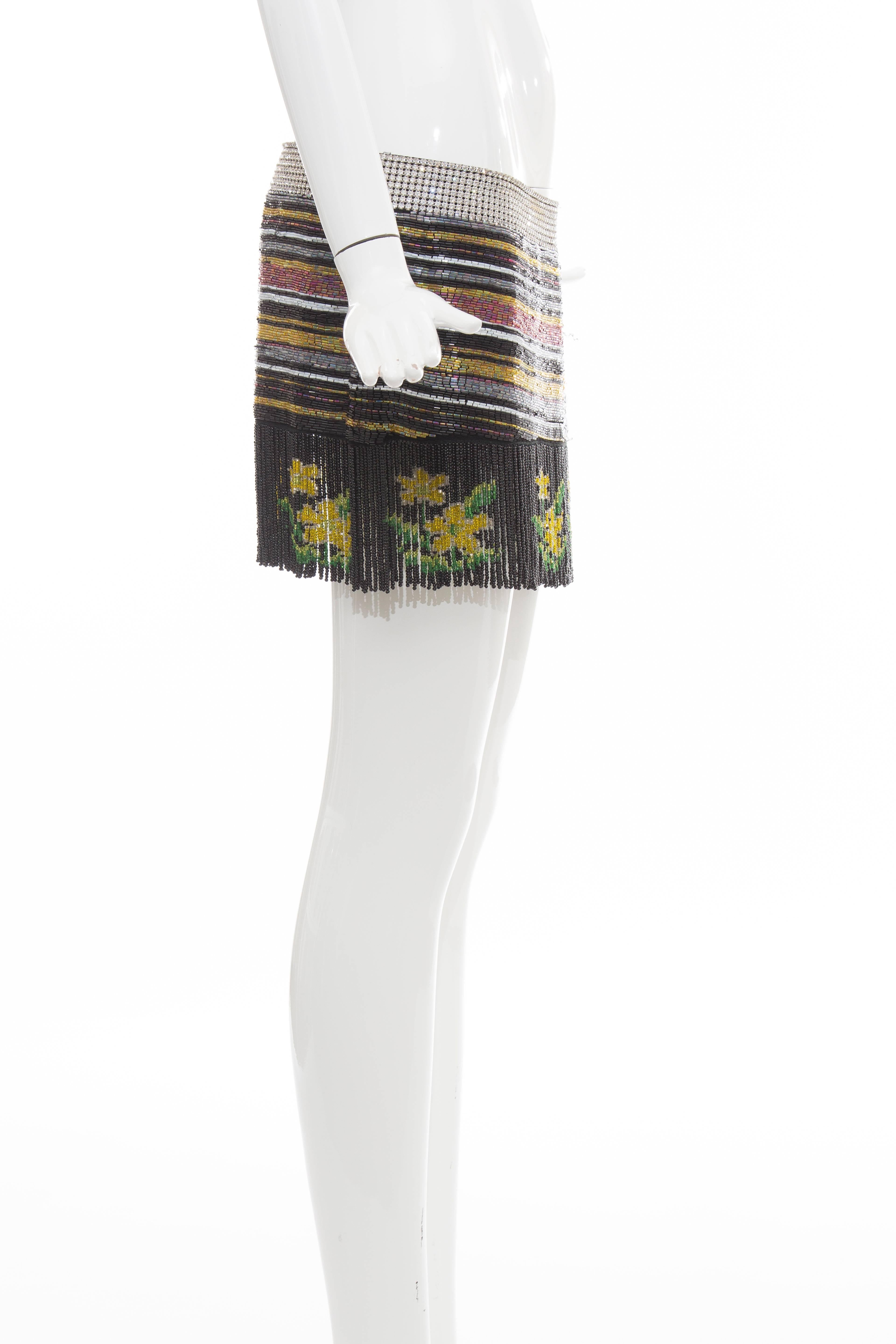 Dolce & Gabbana Silk Beaded Crystal Mini Skirt,  Spring 2000 In Good Condition In Cincinnati, OH