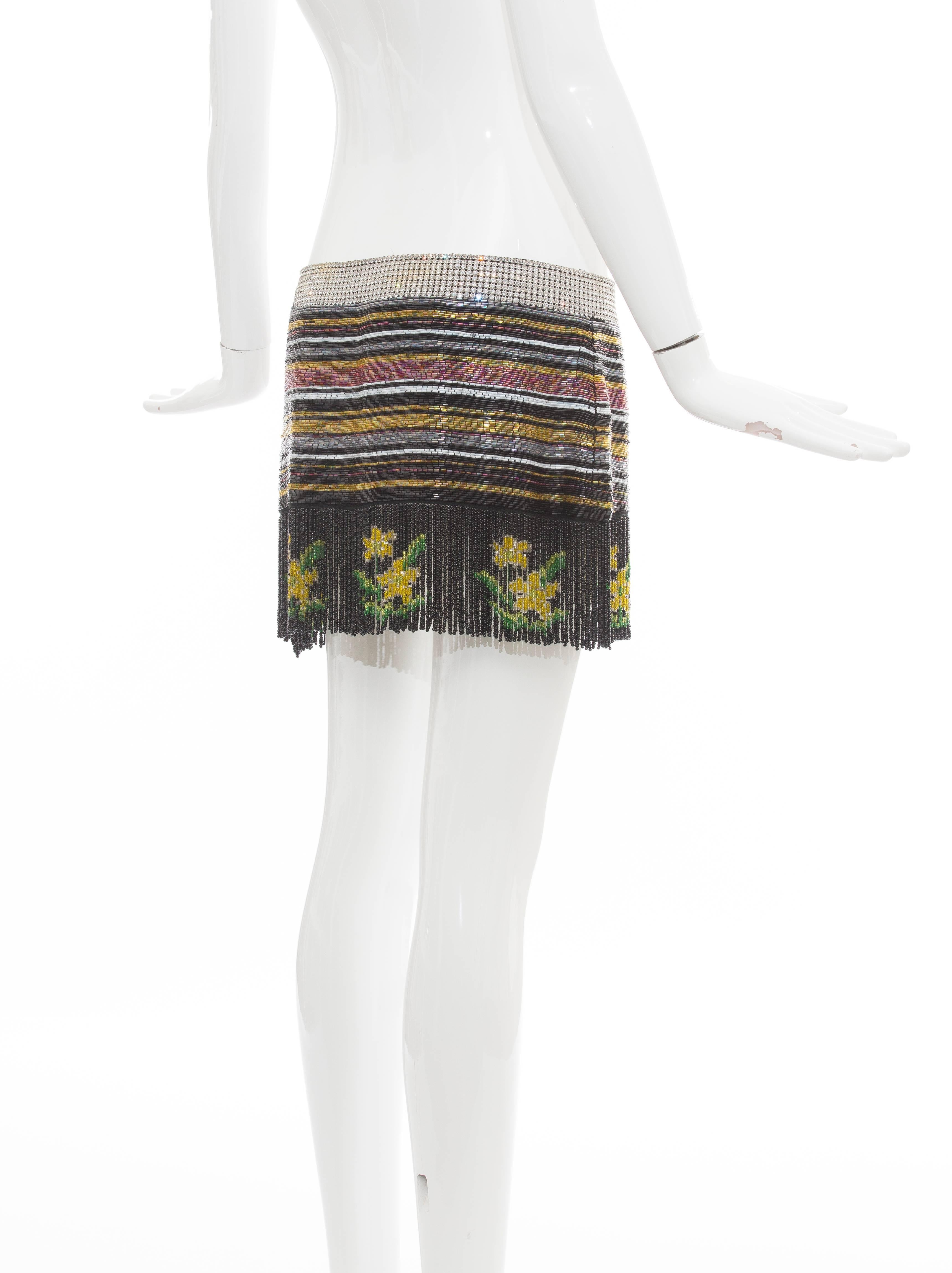 Women's Dolce & Gabbana Silk Beaded Crystal Mini Skirt,  Spring 2000