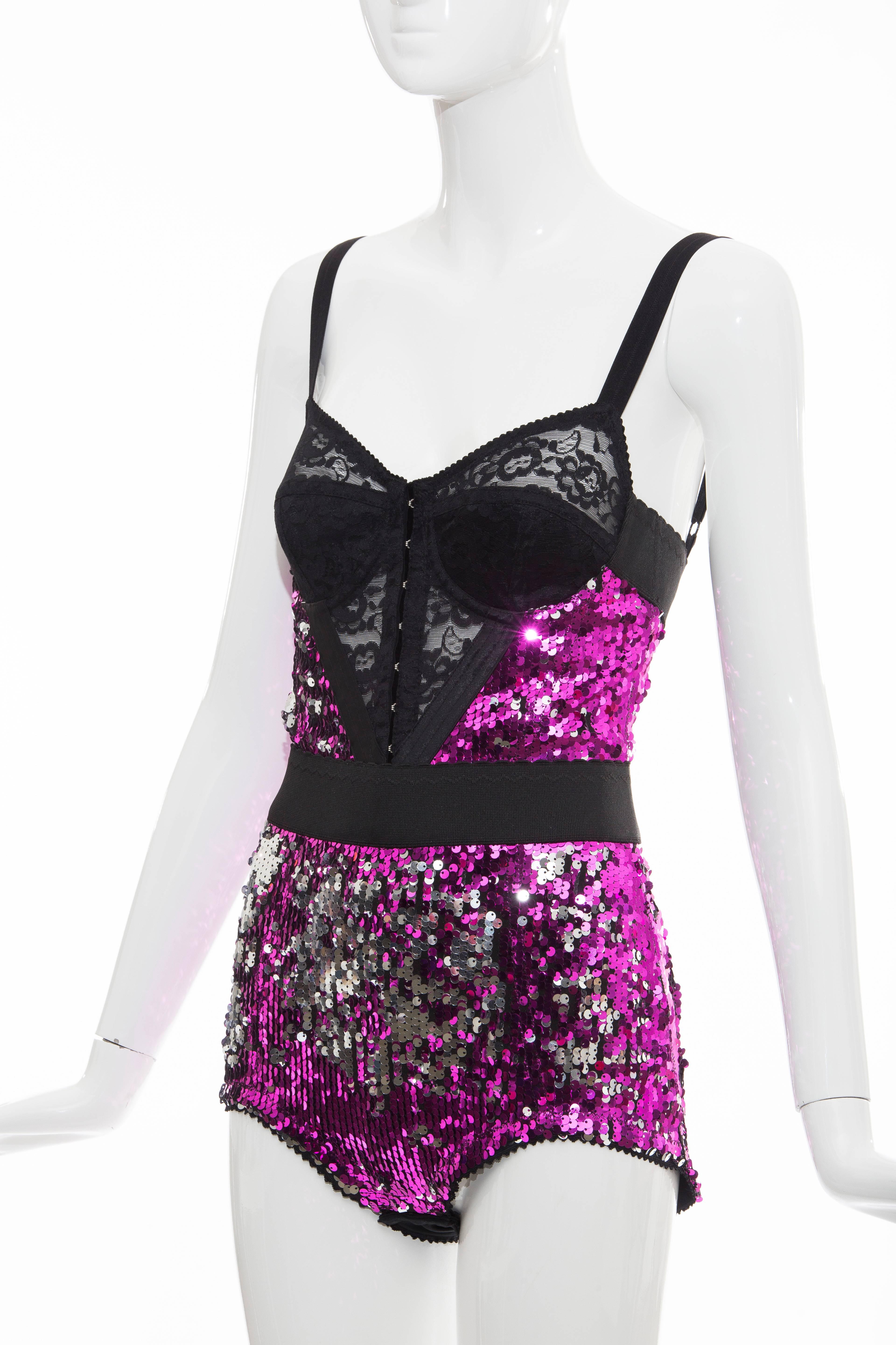Women's Dolce & Gabbana Sequin And Lace Bustier Bodysuit, Fall 2011