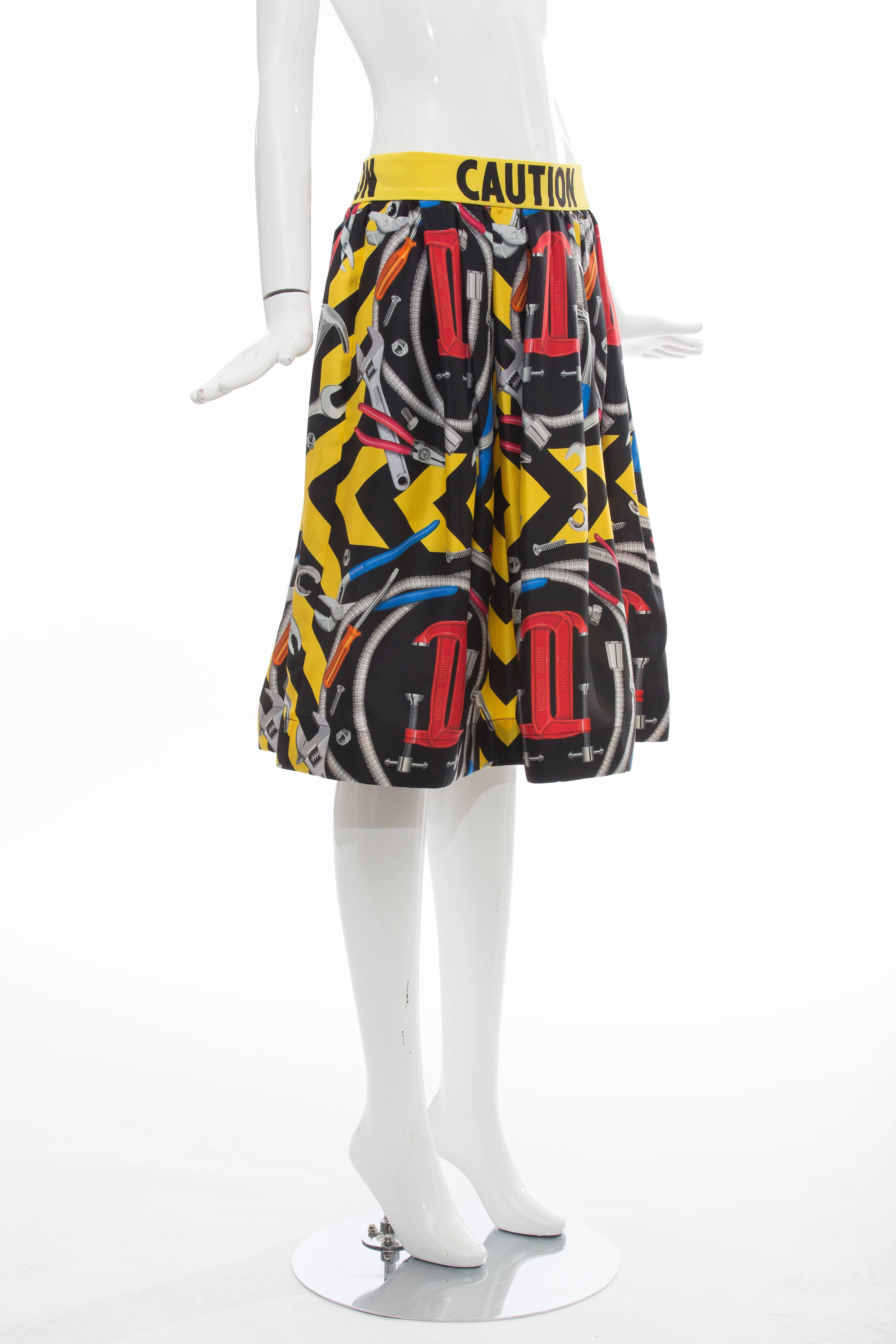 Black Jeremy Scott For Moschino Couture Runway Silk Print Skirt, Spring 2016