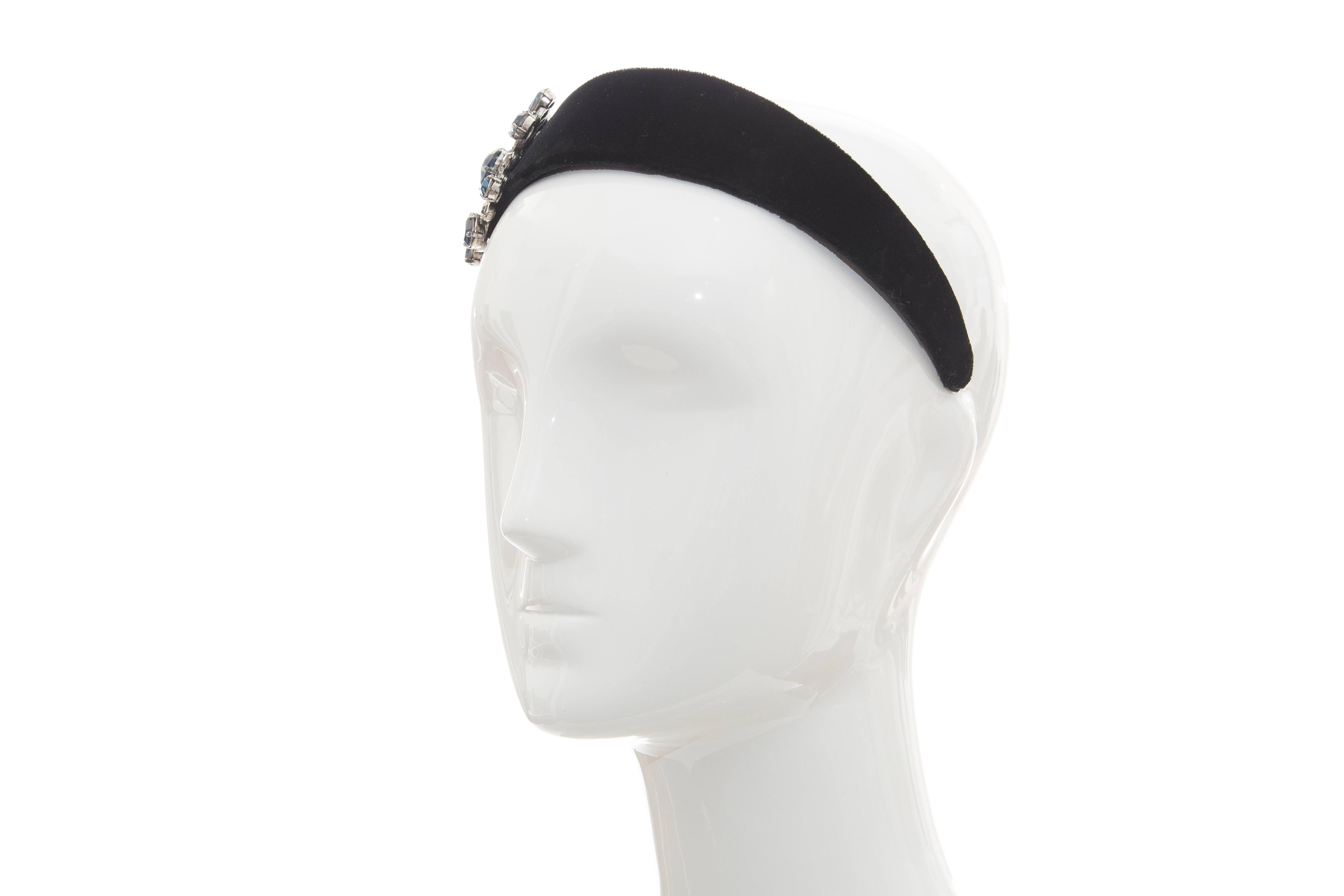  Alber Elbaz für Lanvin Laufsteg-Kopfband aus schwarzem Samt mit Kristall, Herbst 2005 Damen