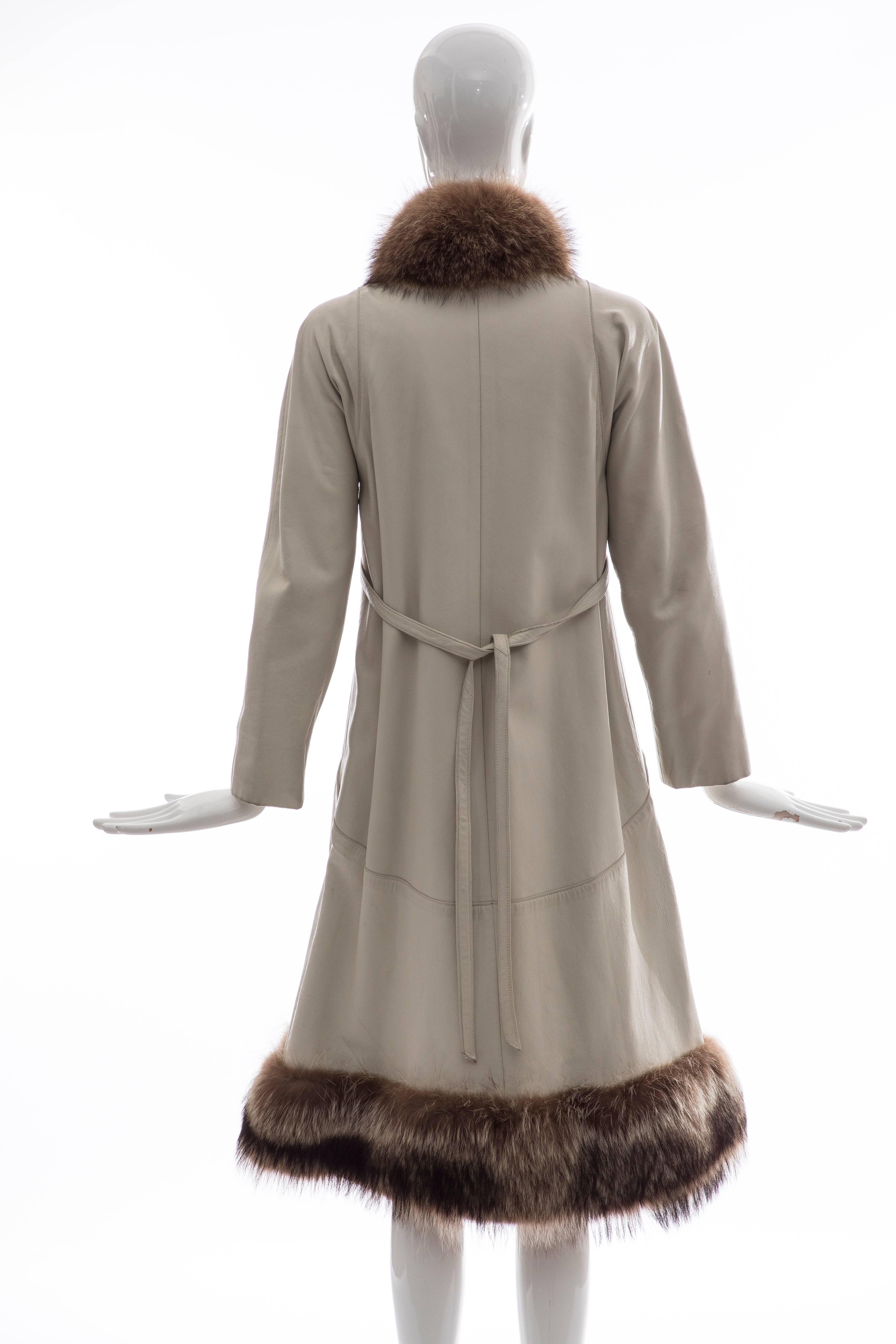 Gray Bonnie Cashin For Sills Leather Coat With Fur Trim, Circa 1960s For Sale
