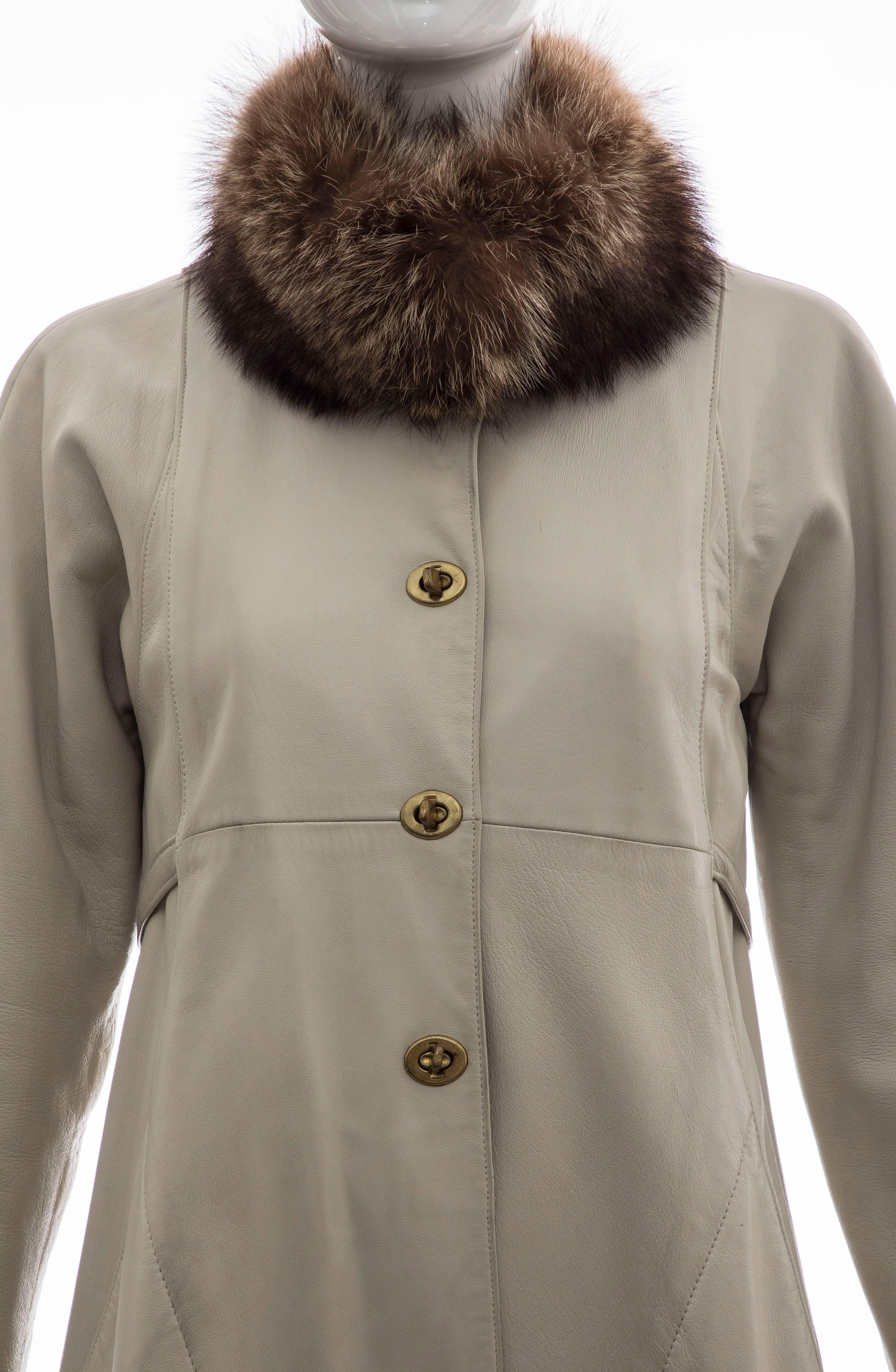 Women's Bonnie Cashin For Sills Leather Coat With Fur Trim, Circa 1960s For Sale