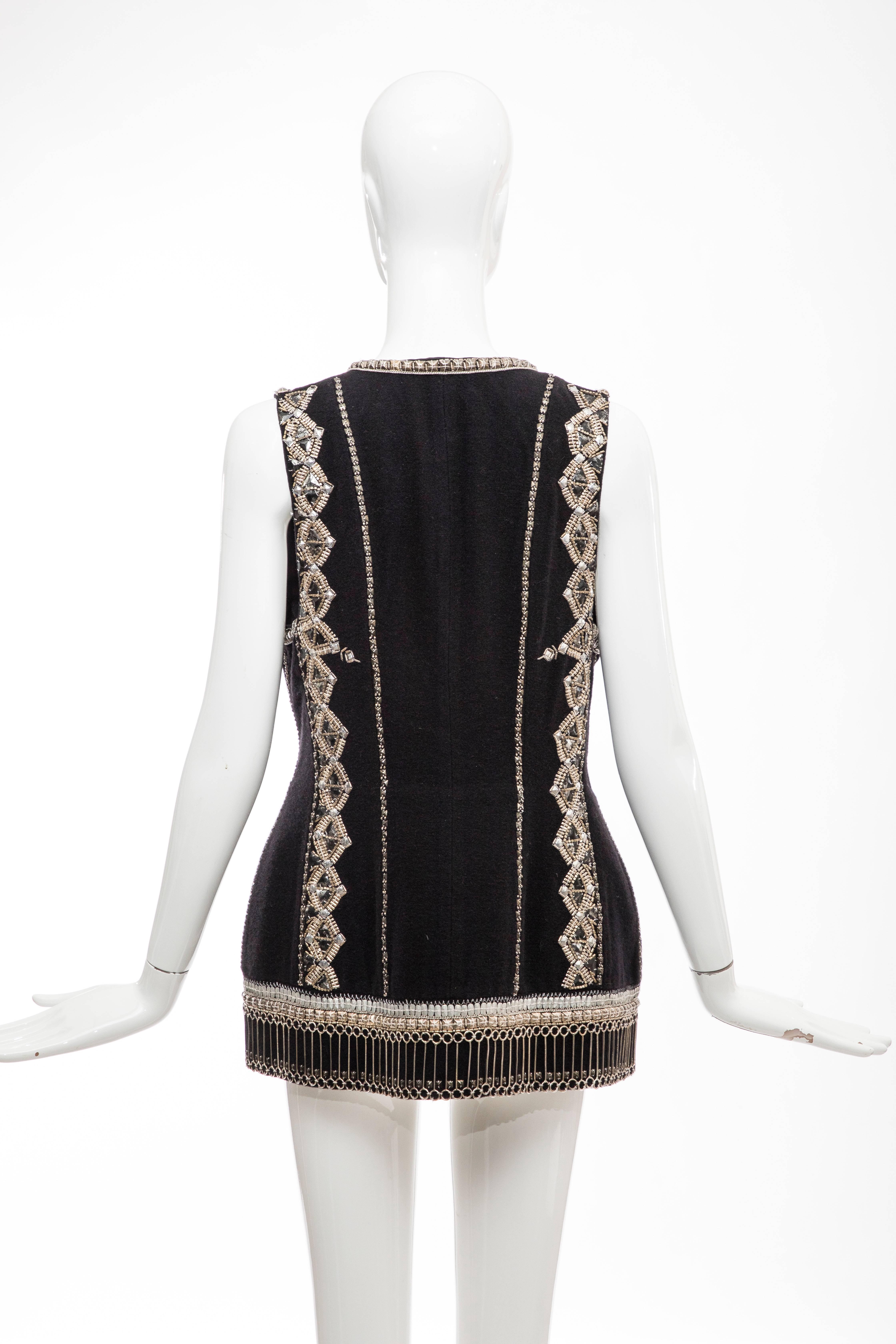 Dries Van Noten Black Wool Cashmere Silver Indian Embroidered Vest, Fall 2010 In Excellent Condition In Cincinnati, OH