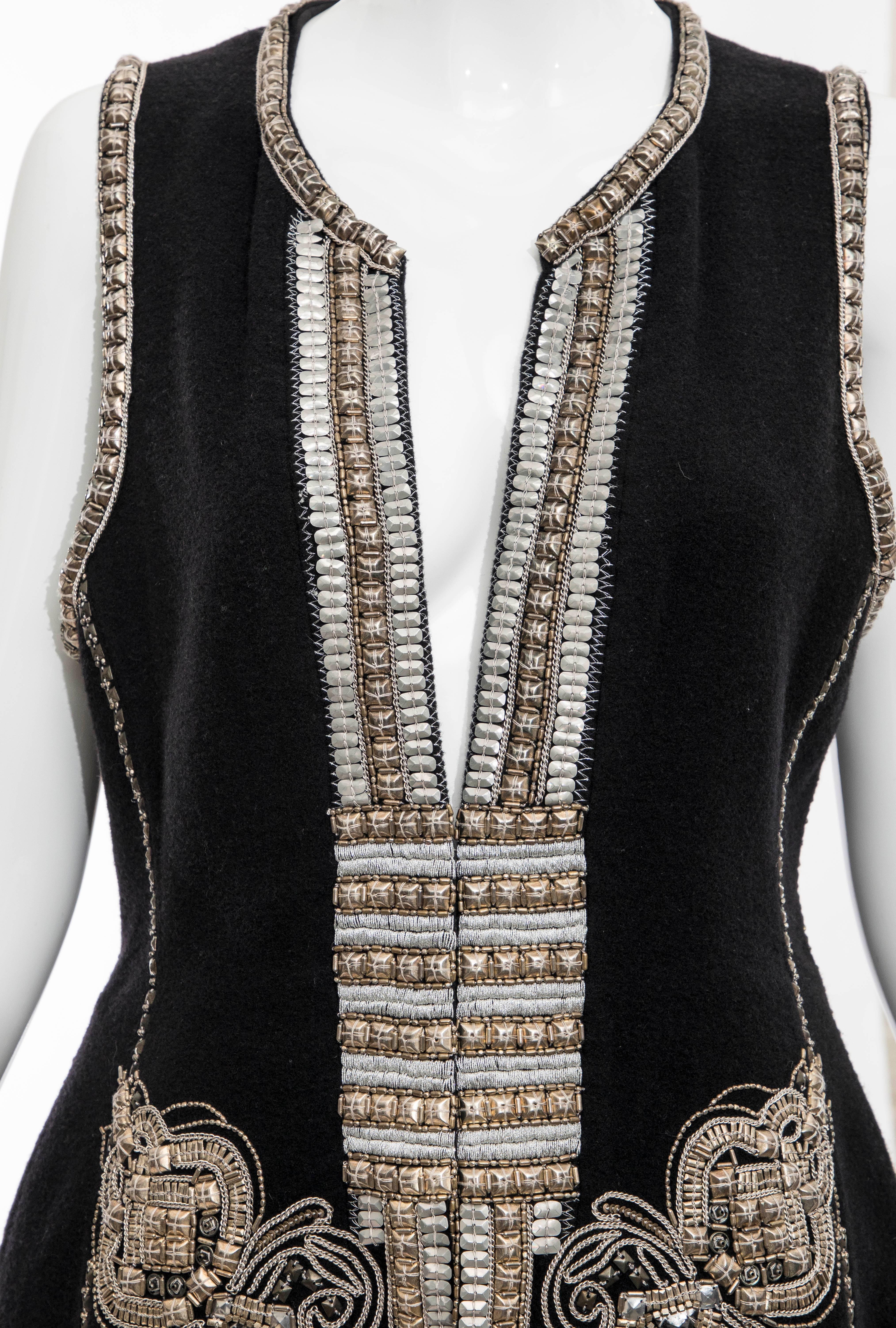 Dries Van Noten Black Wool Cashmere Silver Indian Embroidered Vest, Fall 2010 1