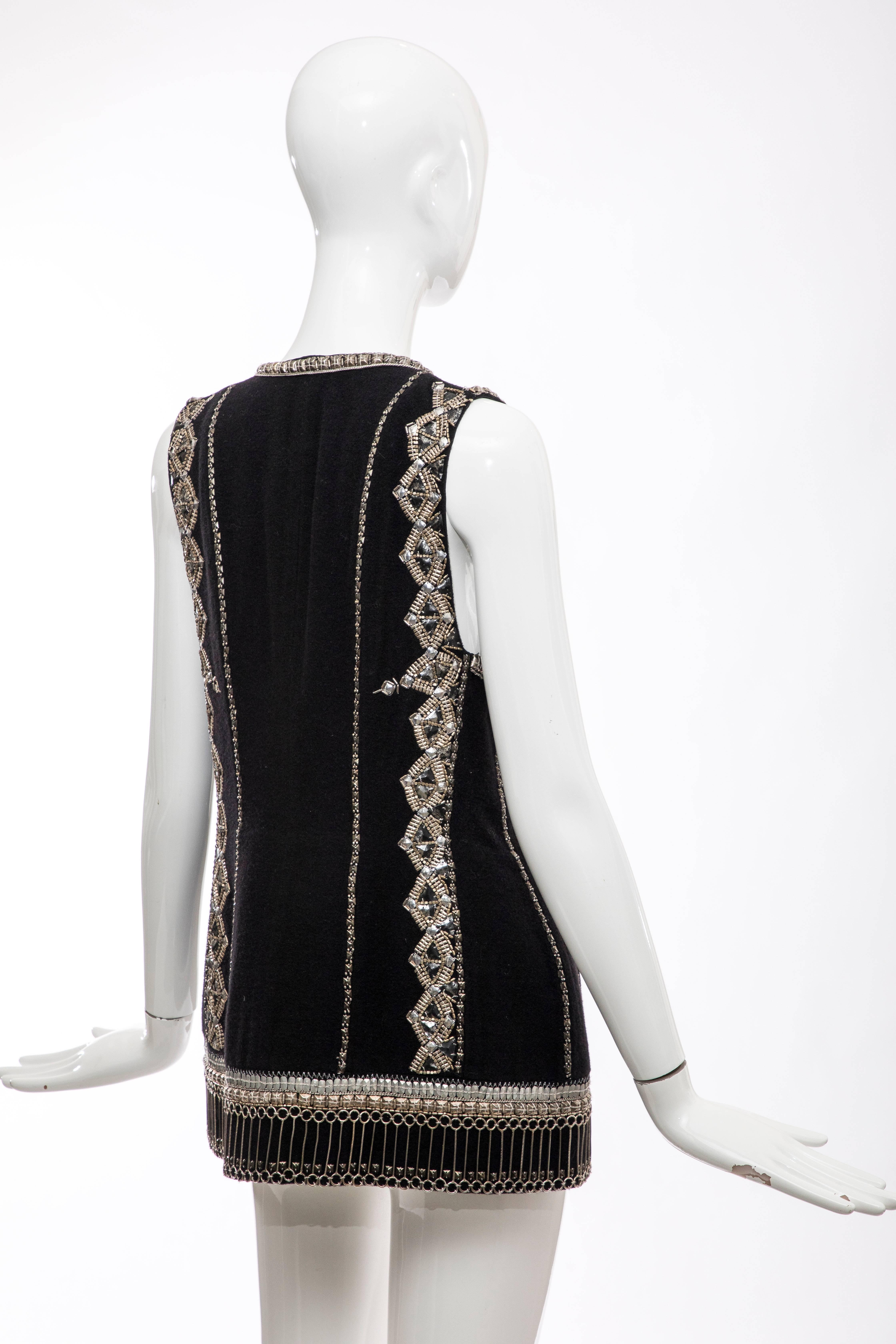Dries Van Noten Black Wool Cashmere Silver Indian Embroidered Vest, Fall 2010 2