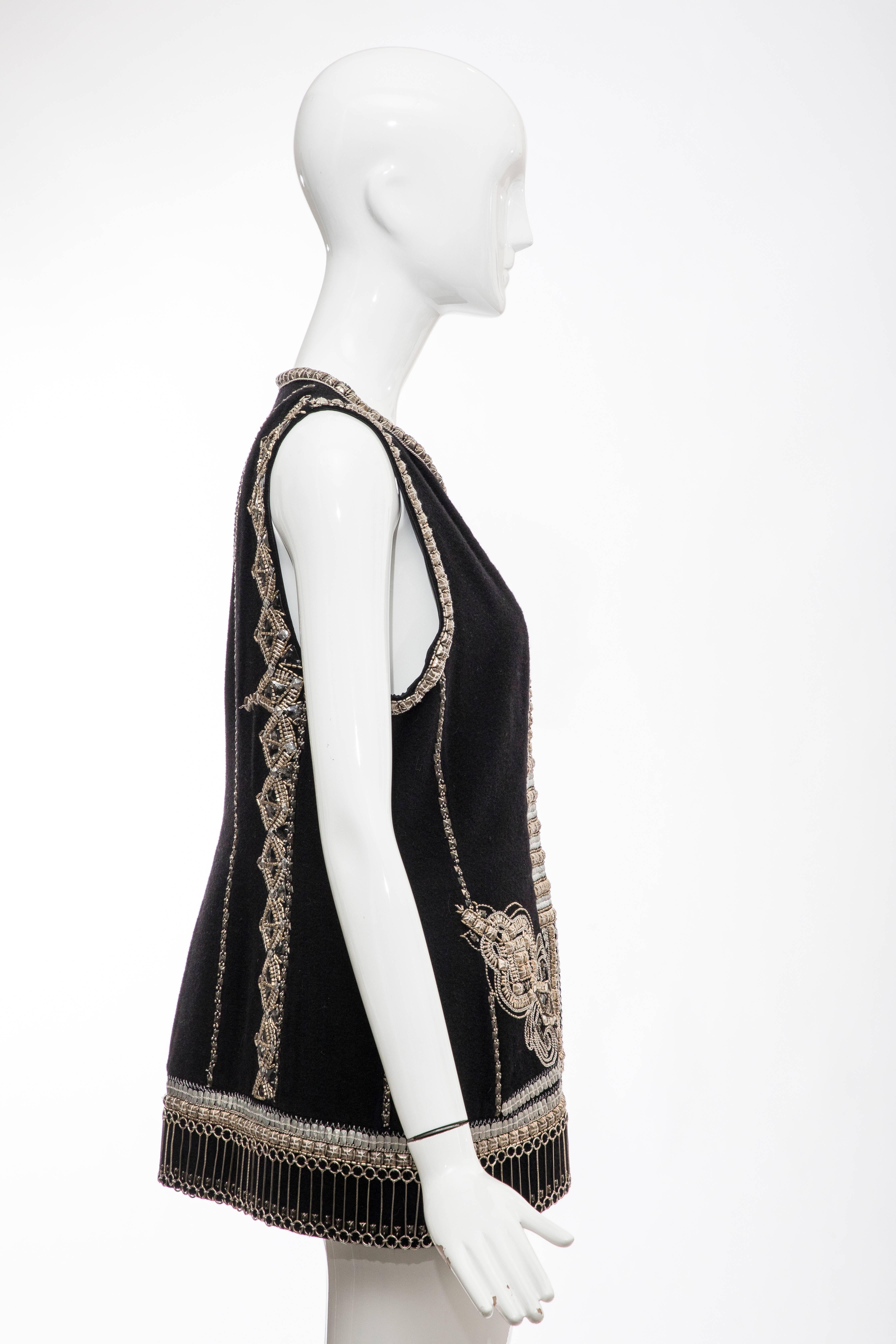Dries Van Noten Black Wool Cashmere Silver Indian Embroidered Vest, Fall 2010 3