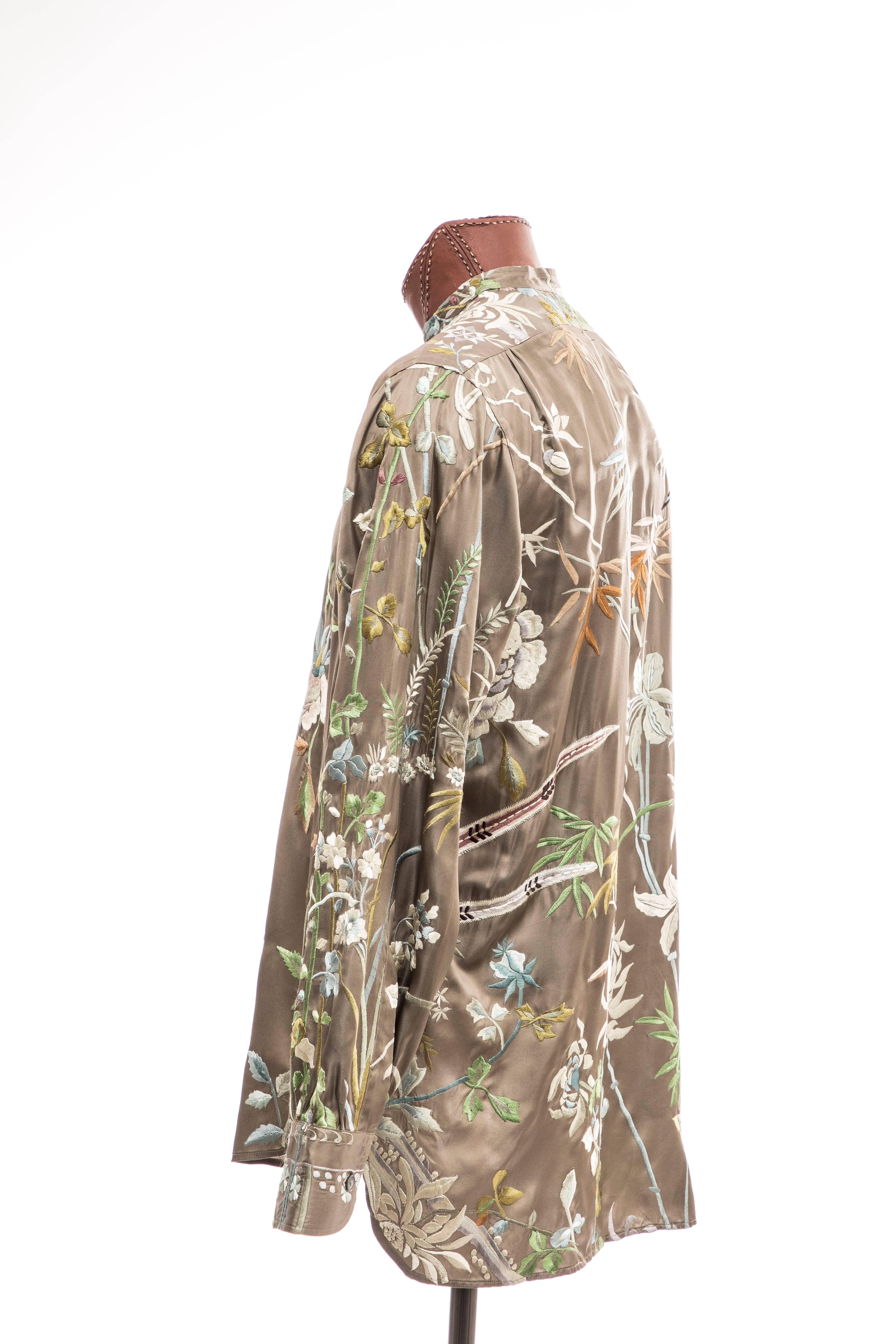 Tom Ford For Gucci Men's Silk Floral Embroidered Button Front Shirt, Spring 2003 In Excellent Condition In Cincinnati, OH