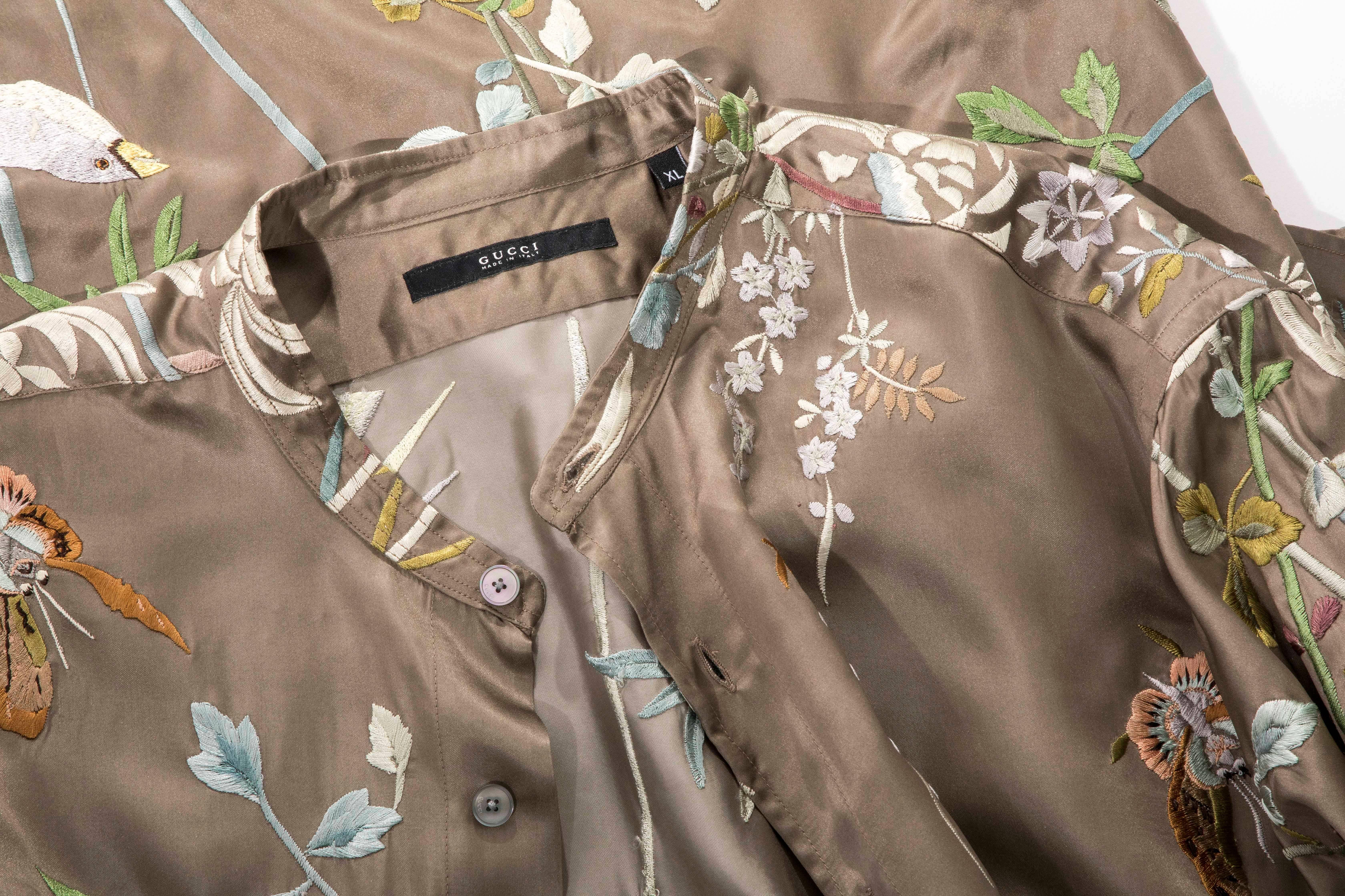 Tom Ford For Gucci Men's Silk Floral Embroidered Button Front Shirt, Spring 2003 3