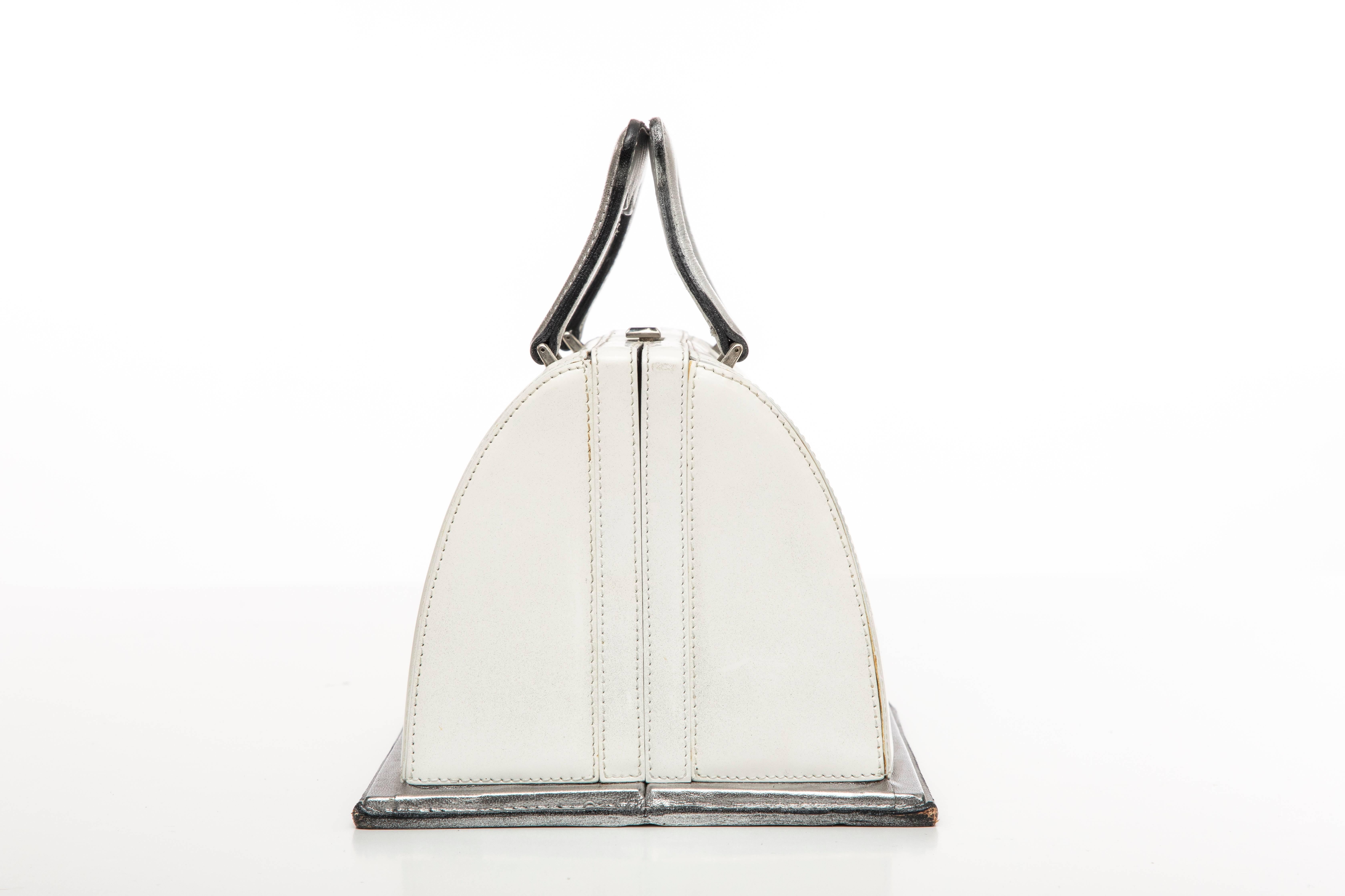 Gray Moschino White Lacquered Leather Iron Handbag, Circa 1995