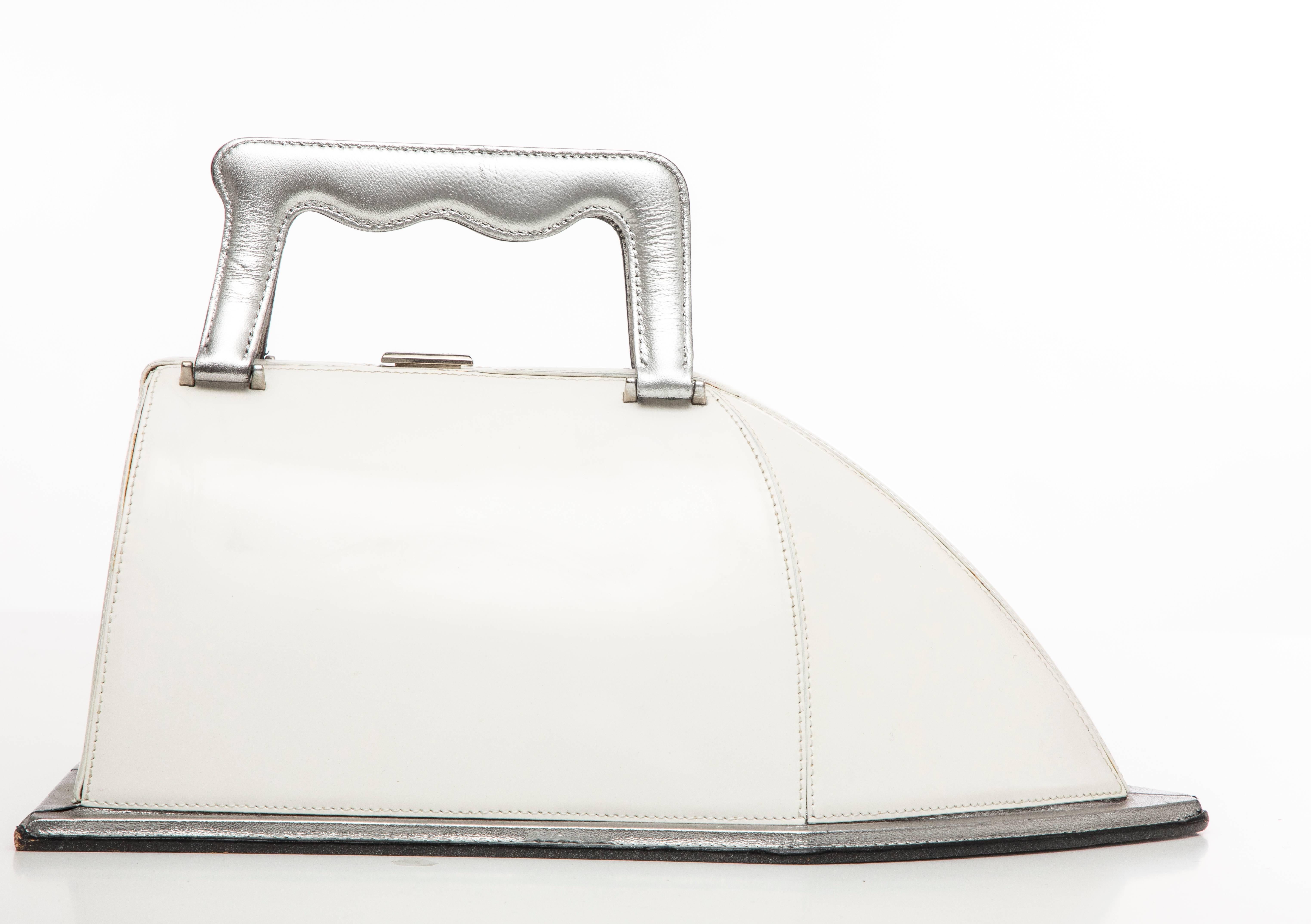 Moschino White Lacquered Leather Iron Handbag, Circa 1995 1