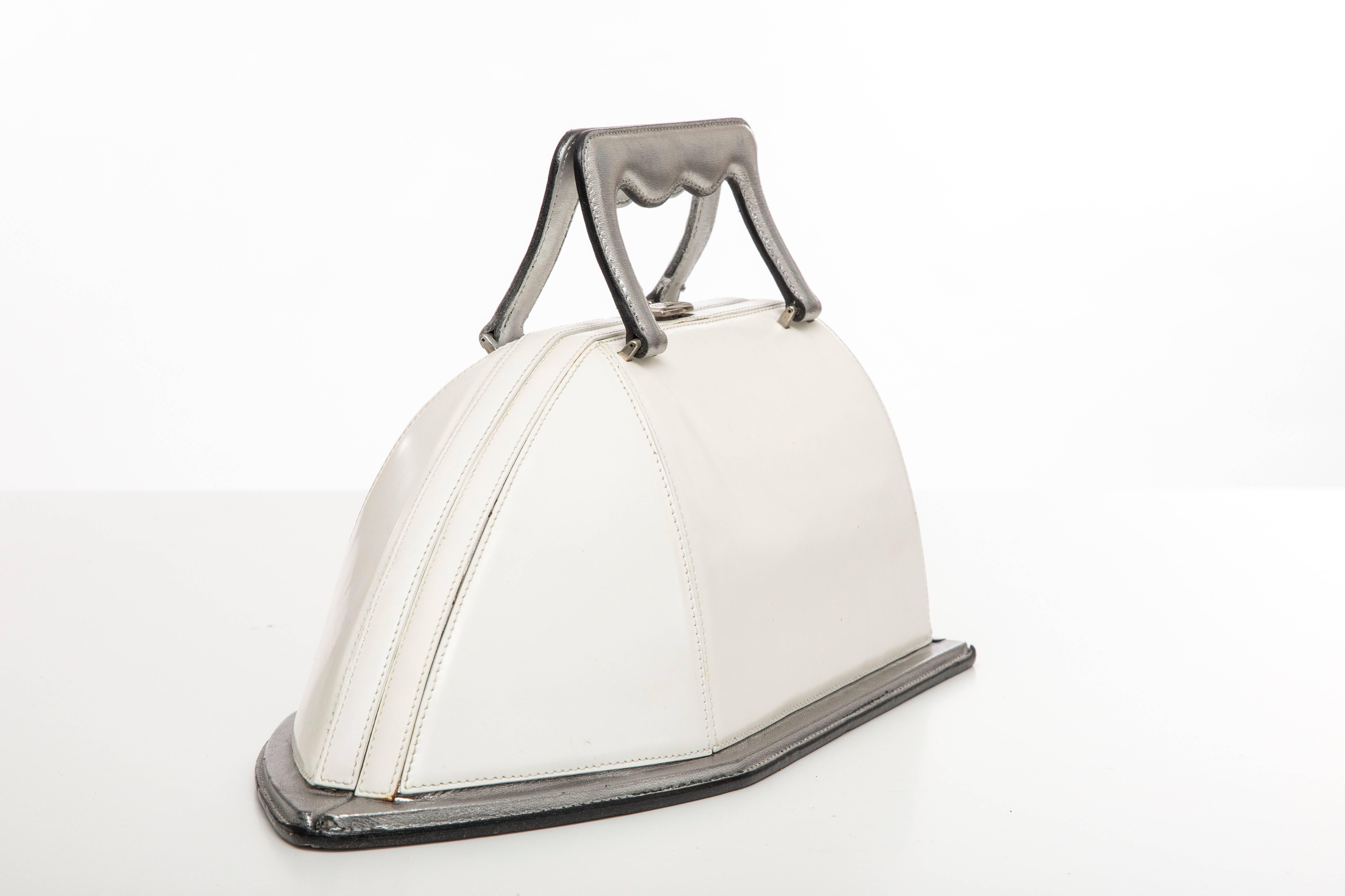 Moschino White Lacquered Leather Iron Handbag, Circa 1995 2