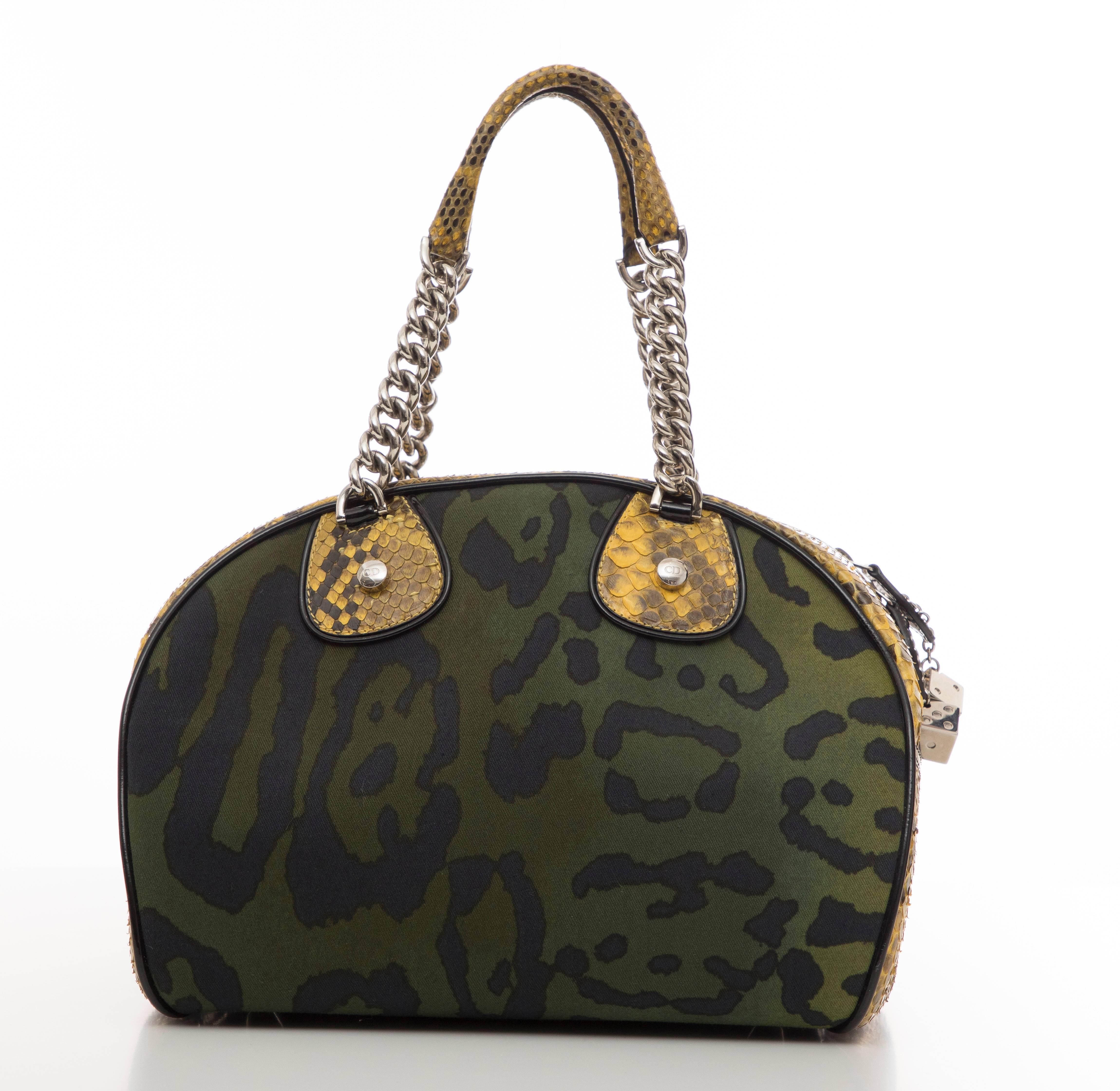 John Galliano Christian Dior Runway Leopard Python Gambler Handbag, Fall 2004 In Excellent Condition In Cincinnati, OH