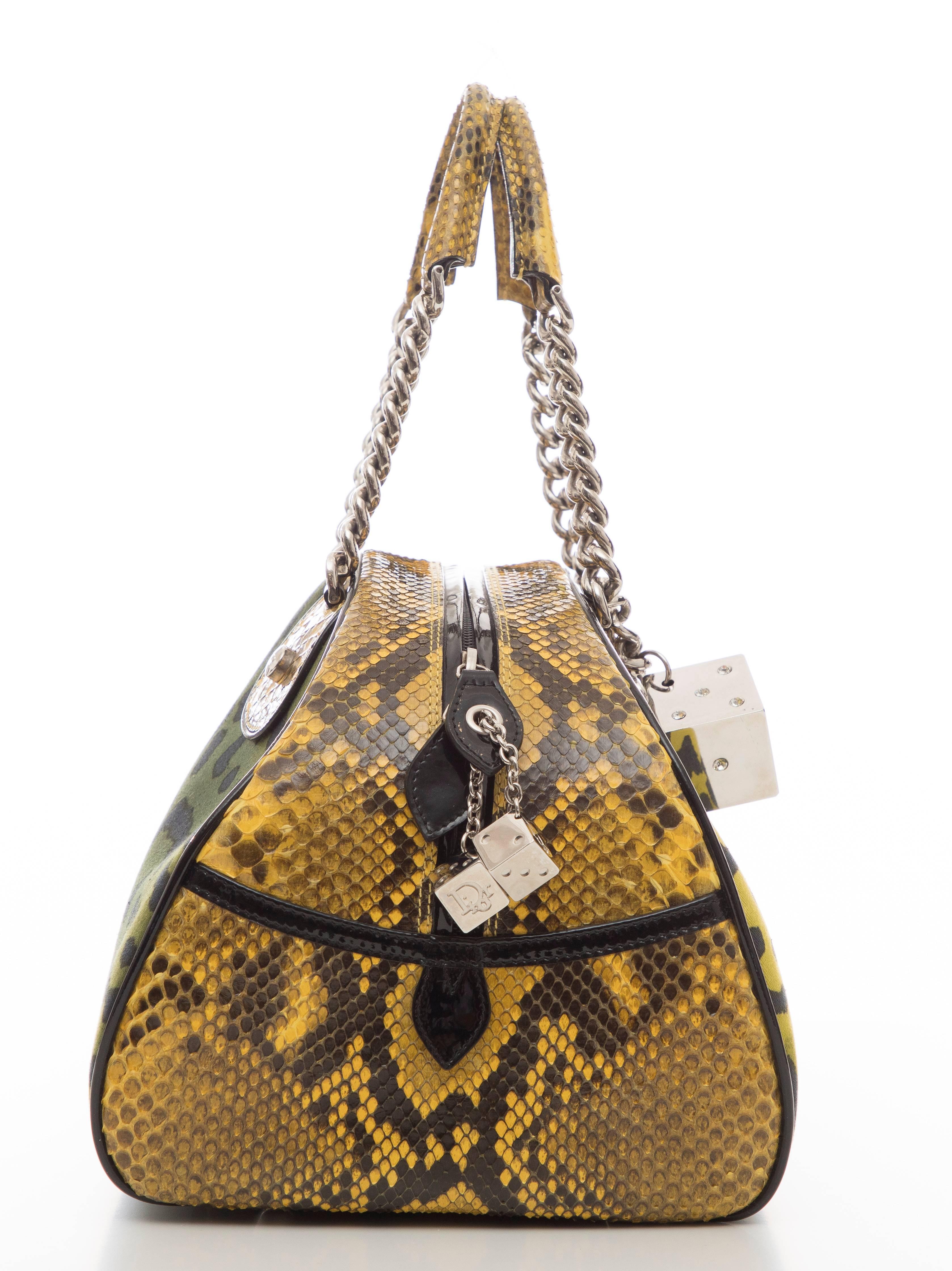 Women's John Galliano Christian Dior Runway Leopard Python Gambler Handbag, Fall 2004