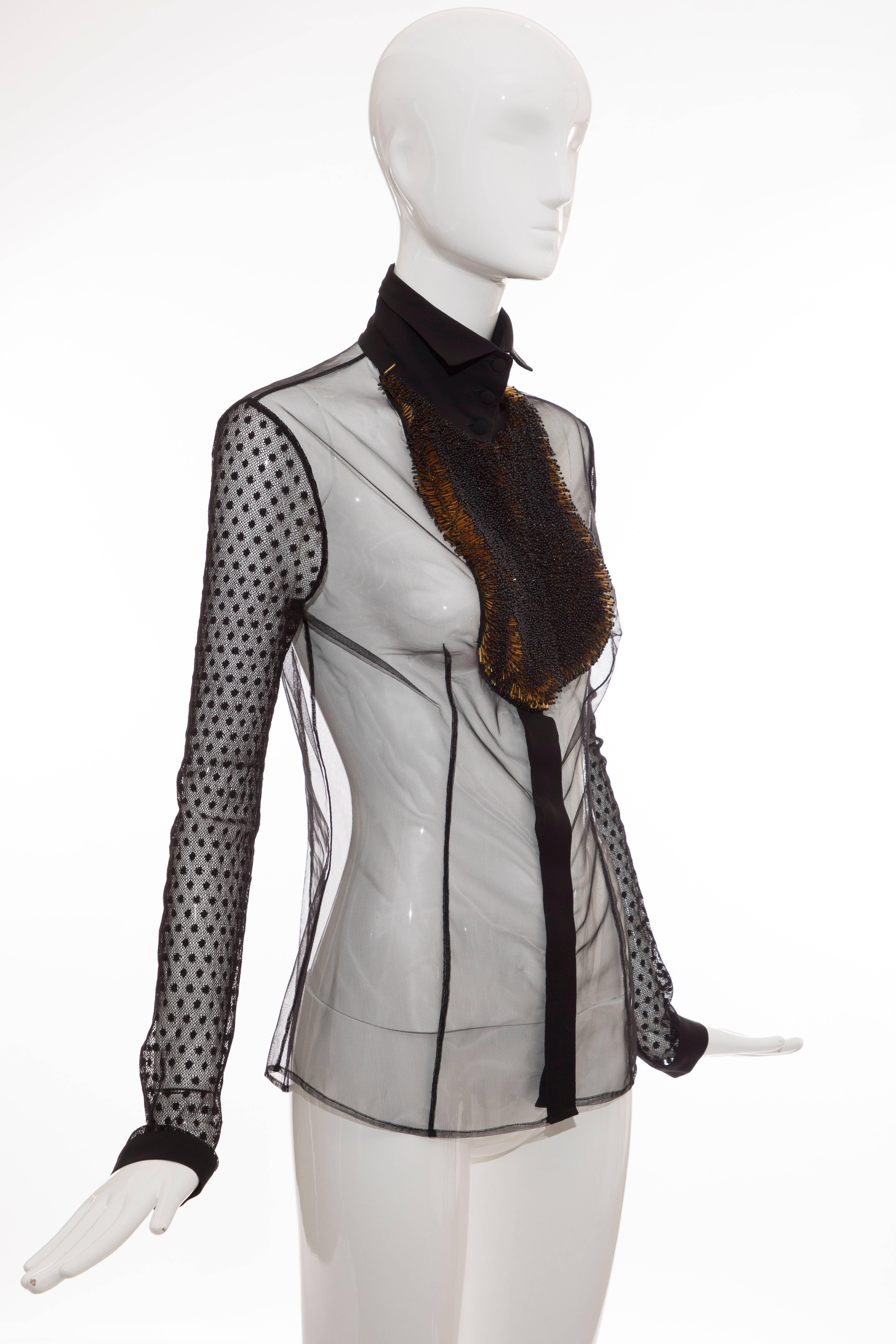 Viktor & Rolf Runway Black Sheer Blouse Copper Bead Embellishment, Fall 2012 In Excellent Condition For Sale In Cincinnati, OH