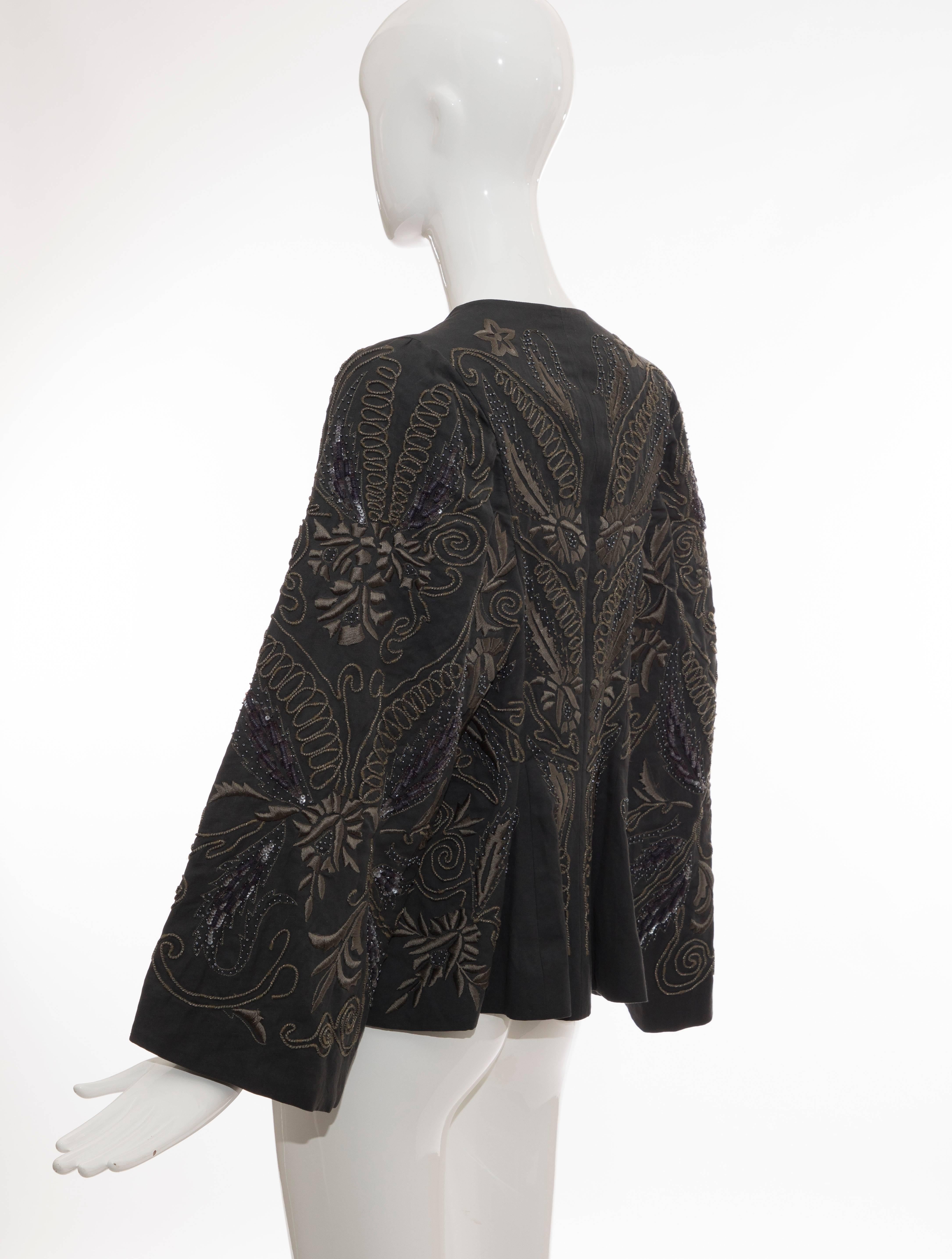 Dries Van Noten Slate Grey Embroidered Linen Cotton Jacket 3