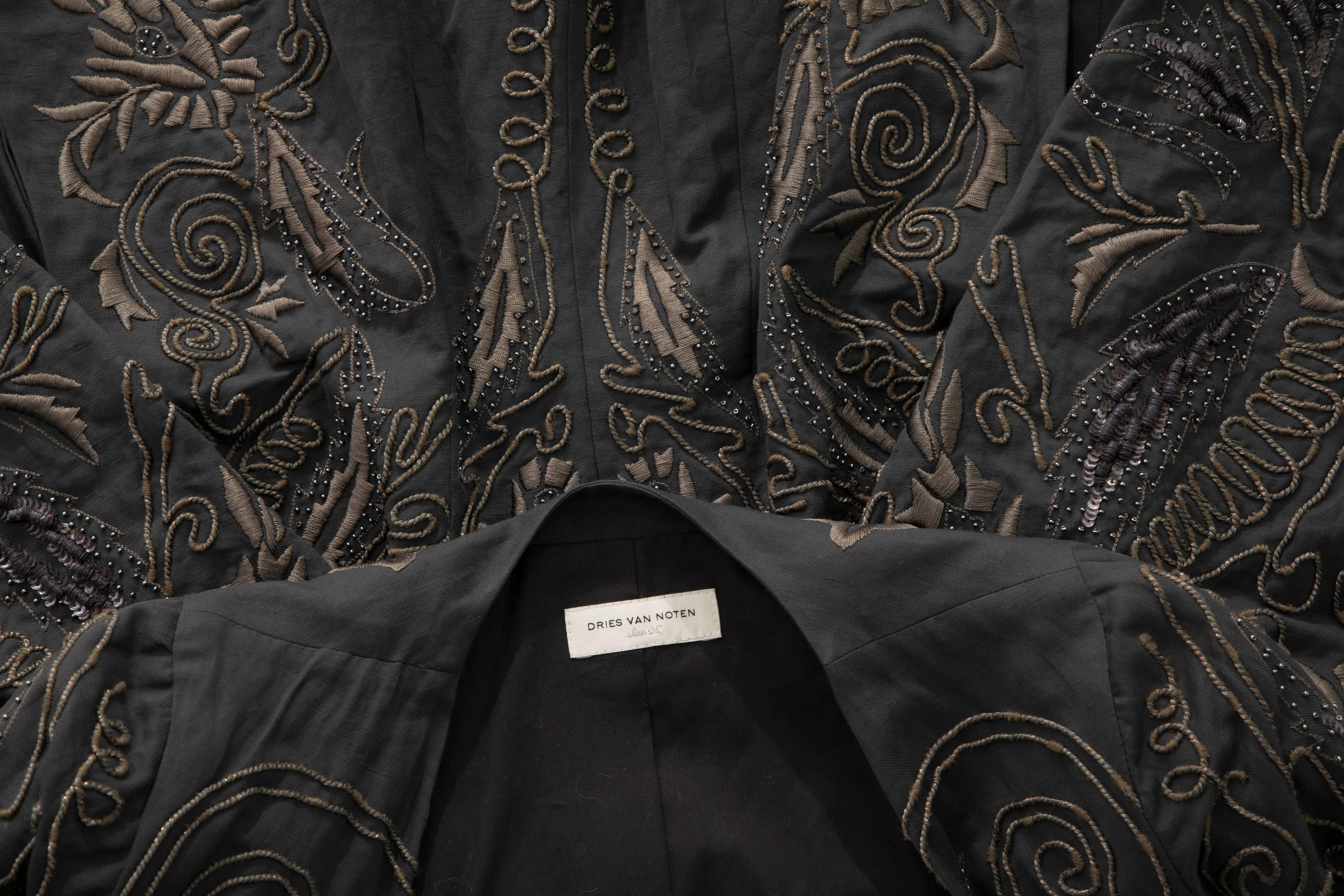 Dries Van Noten Slate Grey Embroidered Linen Cotton Jacket 5