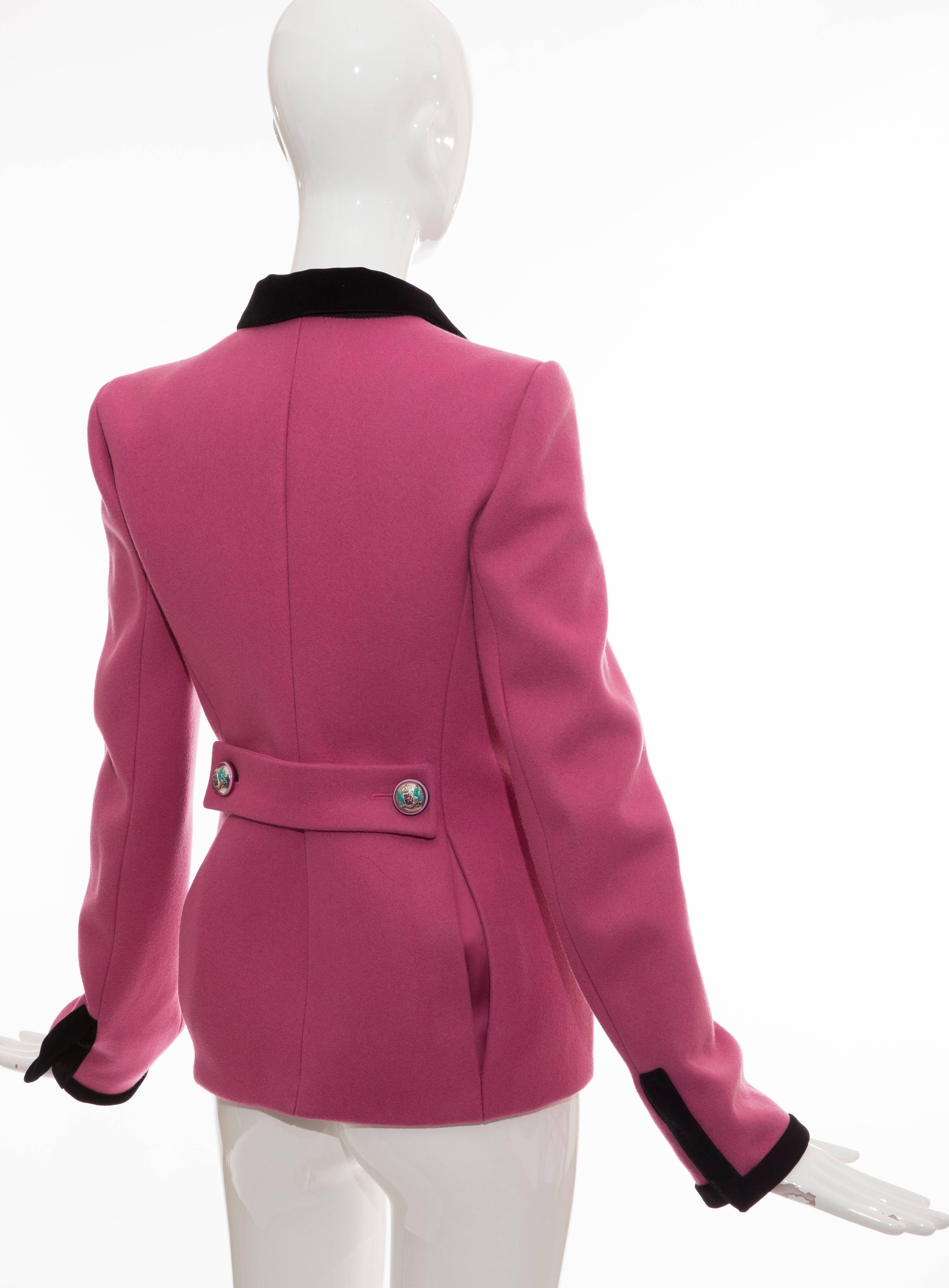 Nicolas Ghesquière For Balenciaga Pink Wool Black Velvet Blazer, Fall 2007 In Excellent Condition In Cincinnati, OH