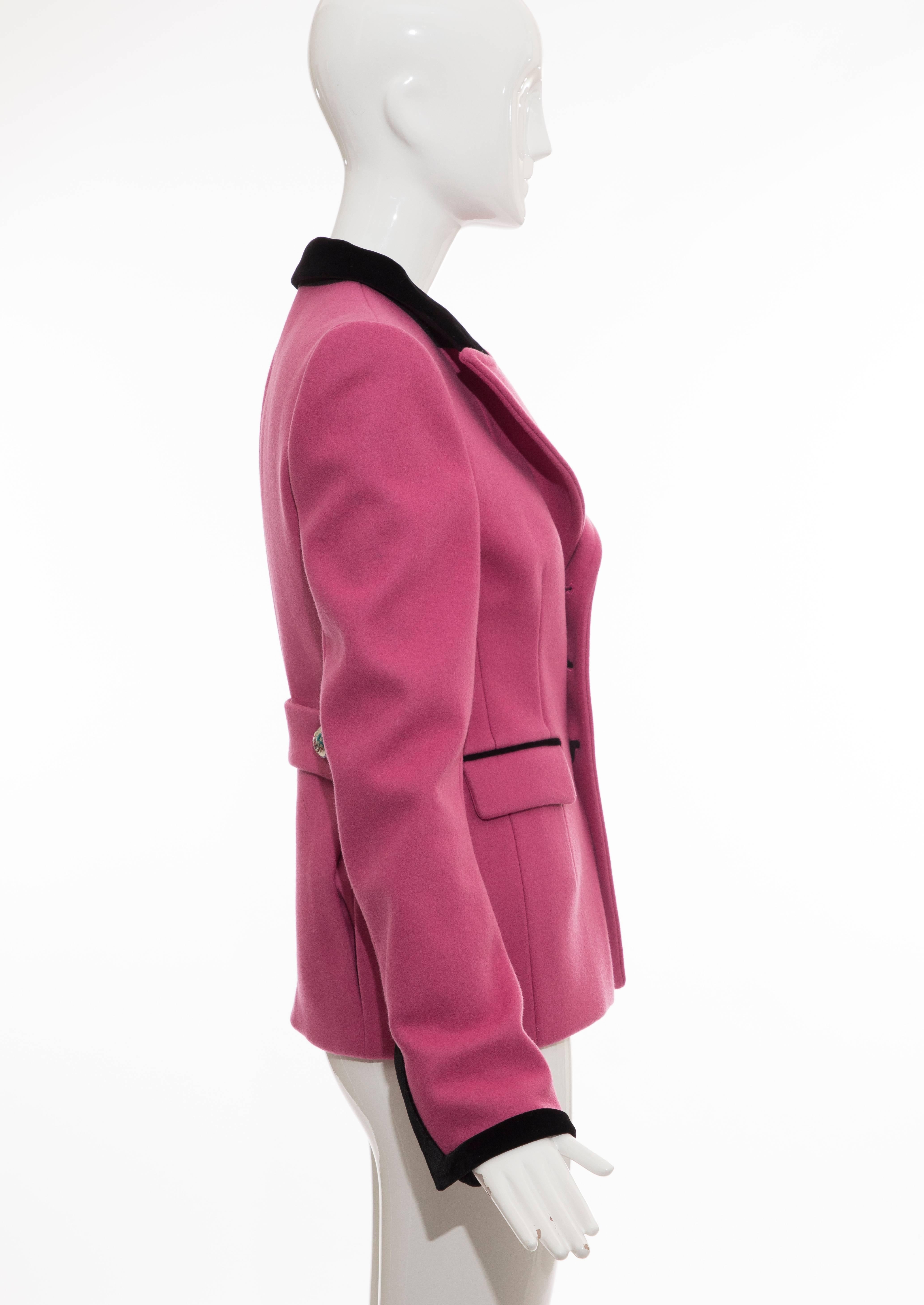 Women's Nicolas Ghesquière For Balenciaga Pink Wool Black Velvet Blazer, Fall 2007