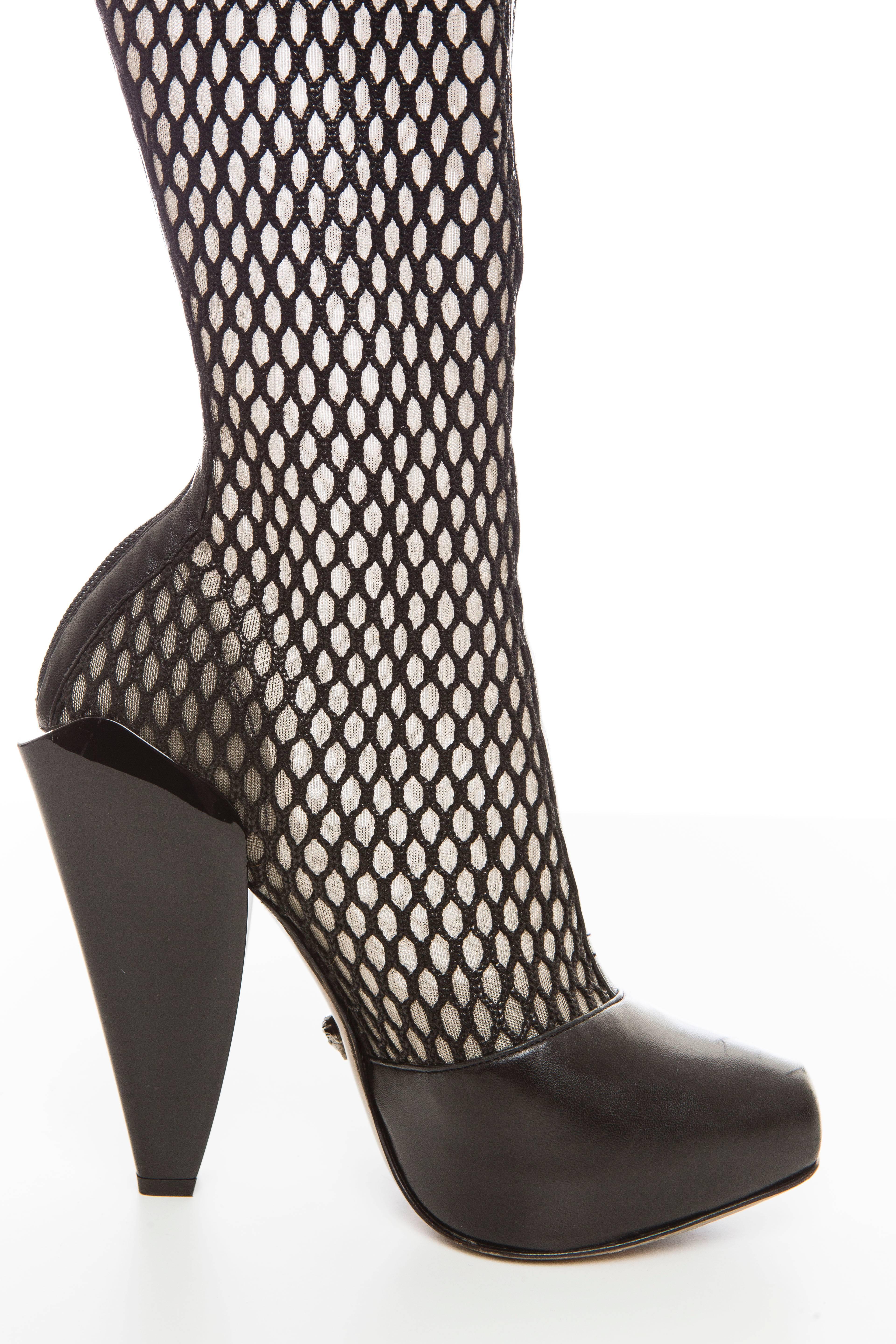 Versace Black Woven Mesh Boots, Autumn - Winter 2012 For Sale 2