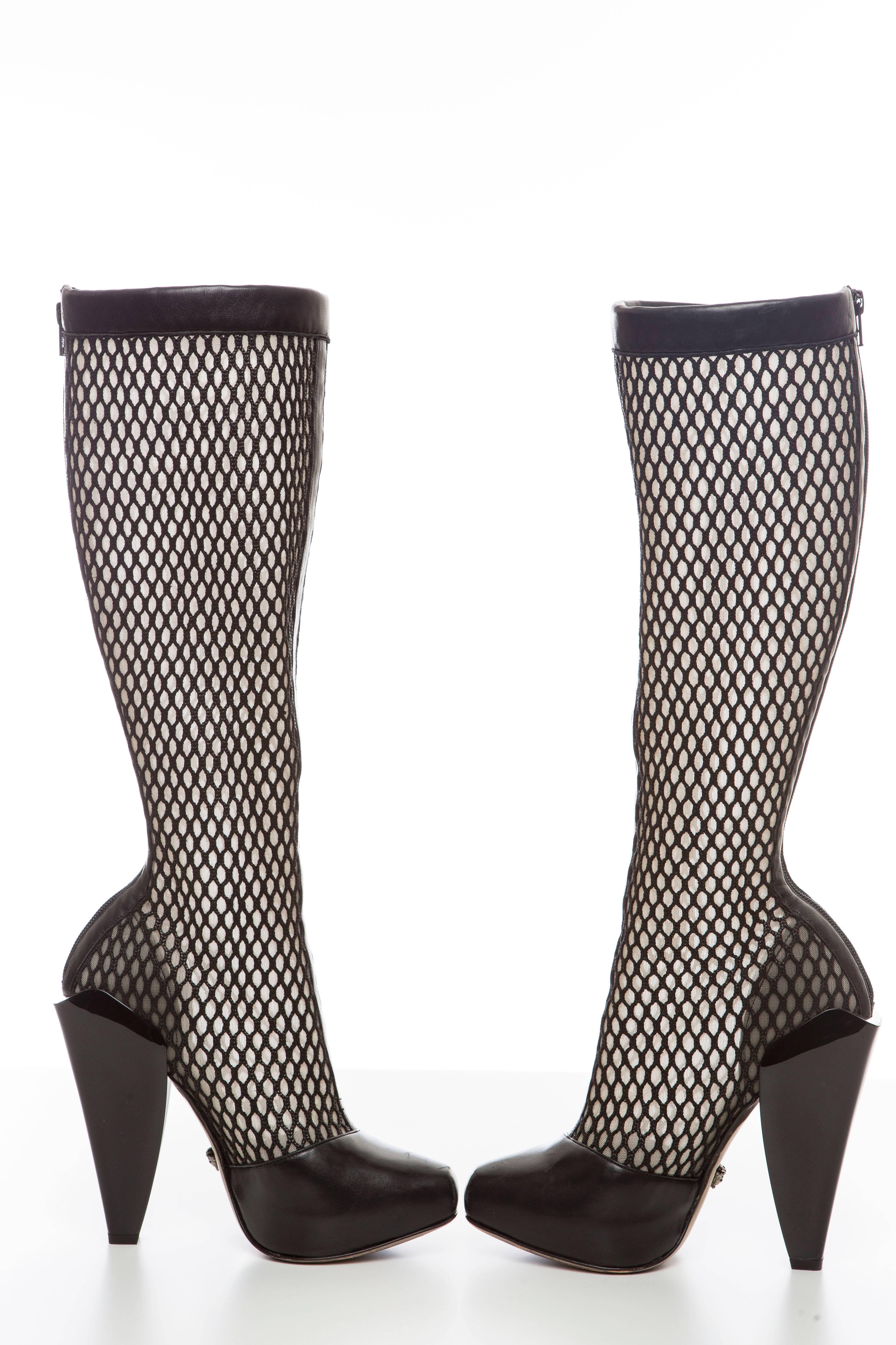 Versace Black Woven Mesh Boots, Autumn - Winter 2012 For Sale 1