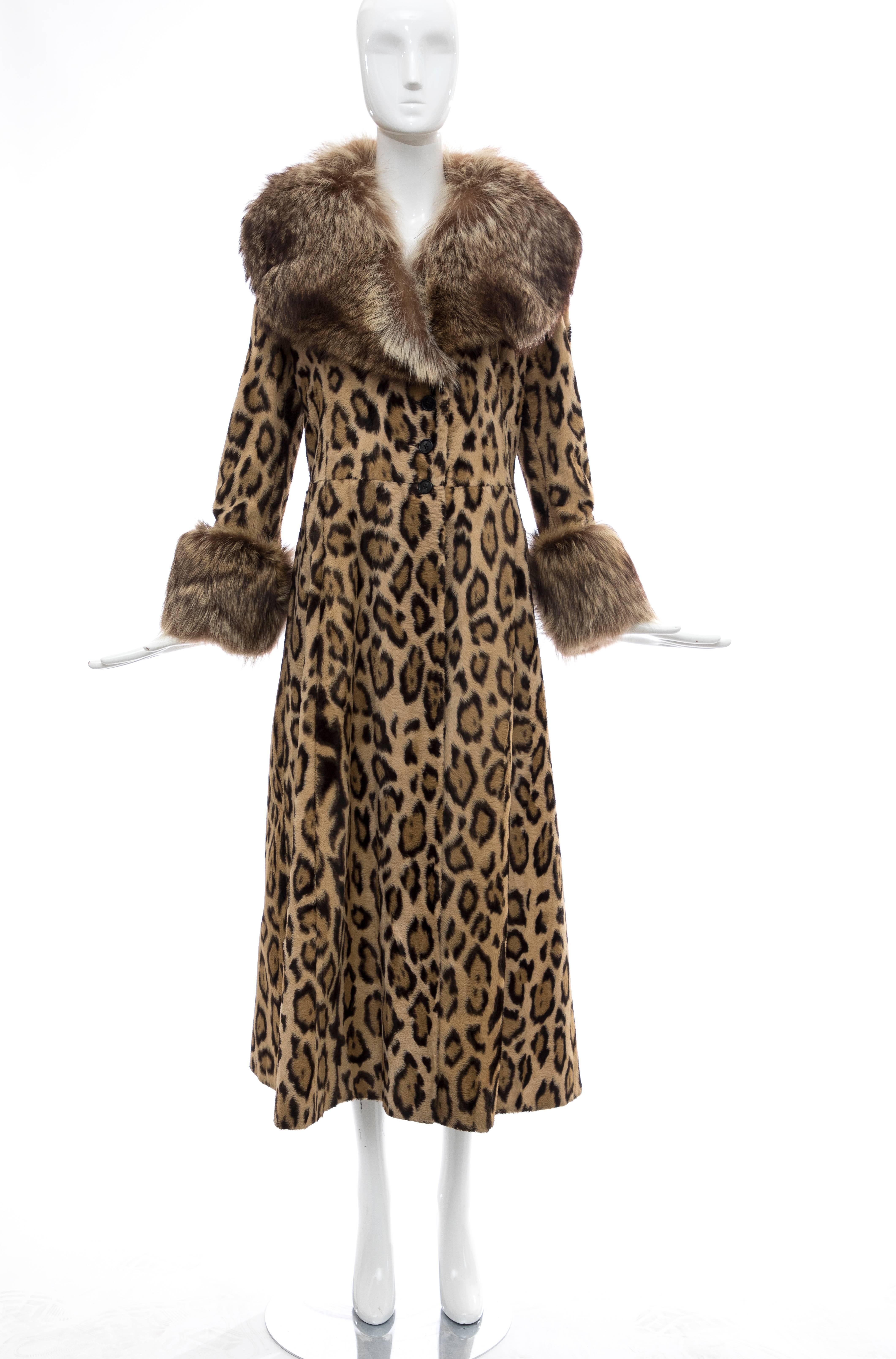 Brown Goldring's Couture Faux Leopard Coat Dramatic Fur Collar & Cuffs, Circa: 1970's
