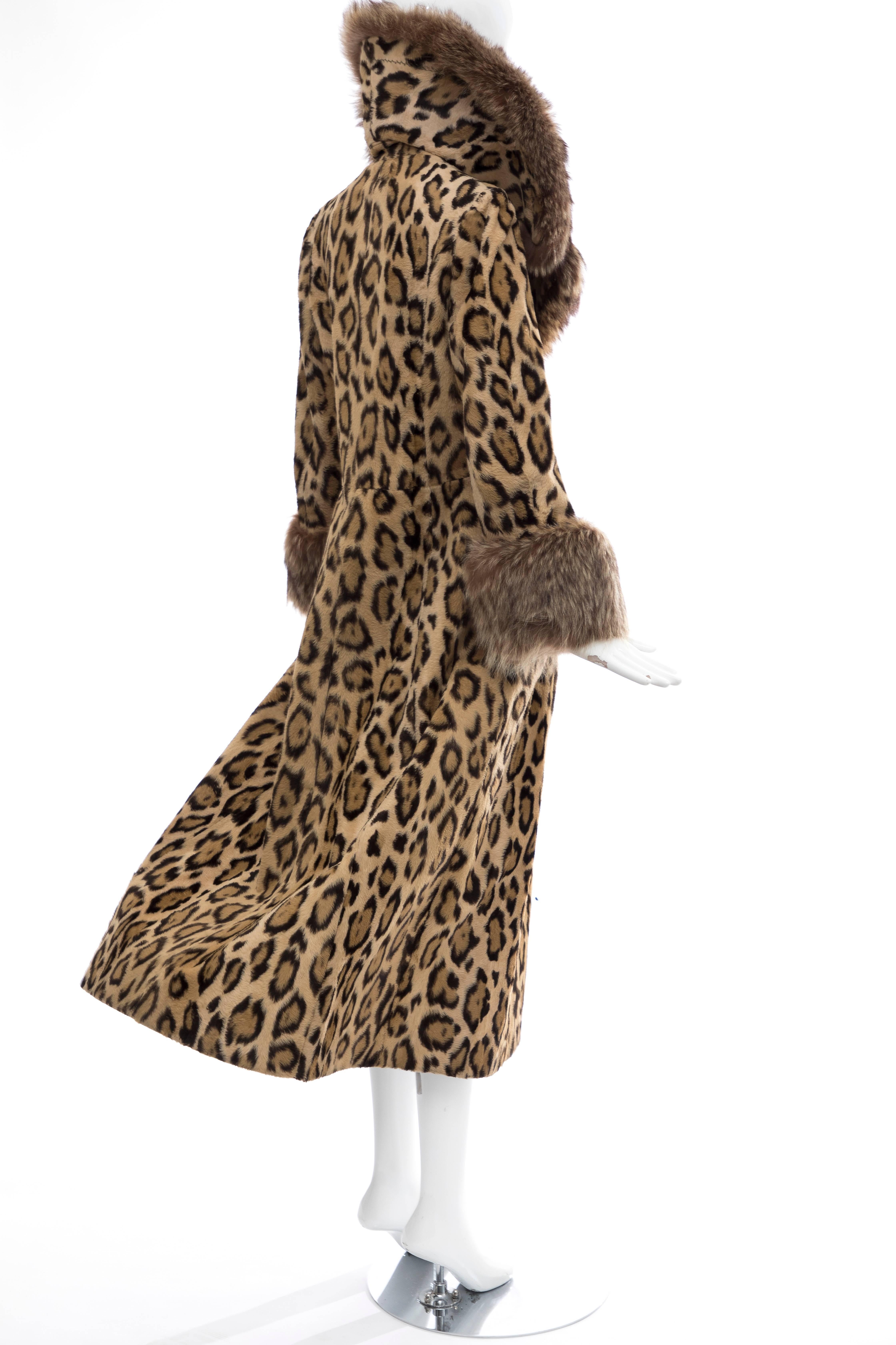 Goldring's Couture Faux Leopard Coat Dramatic Fur Collar & Cuffs, Circa: 1970's 2