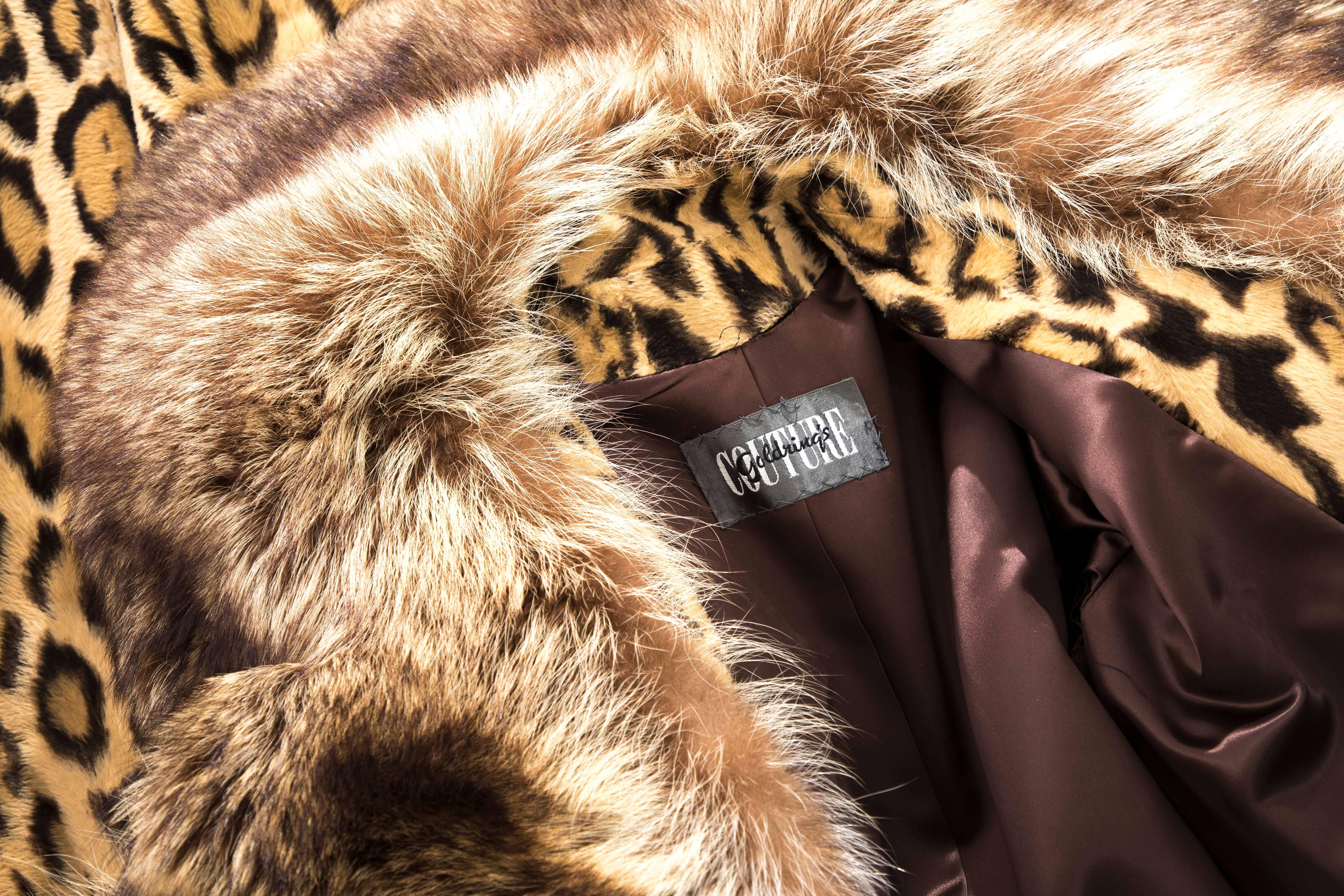 Goldring's Couture Faux Leopard Coat Dramatic Fur Collar & Cuffs, Circa: 1970's 4