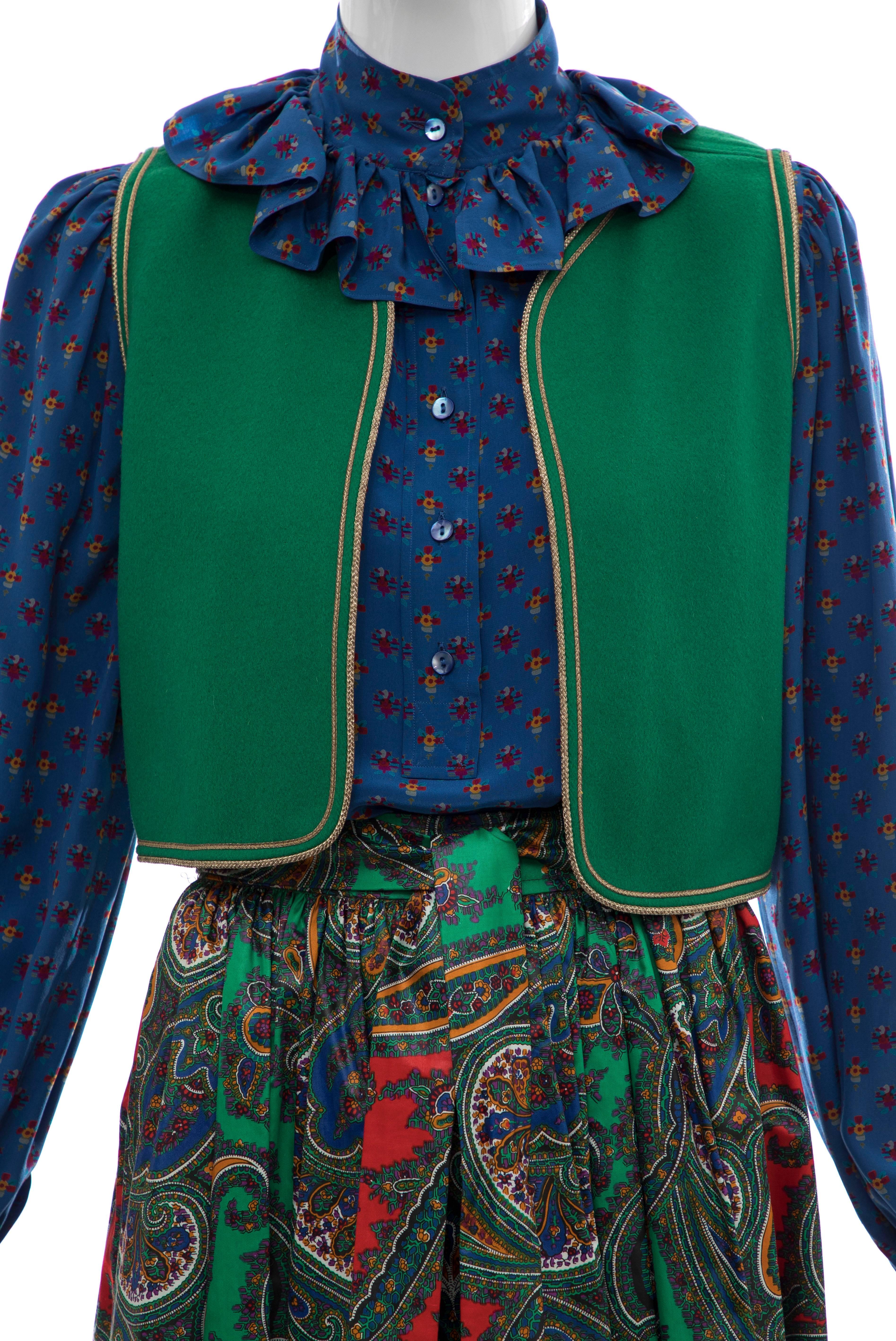 Women's Yves Saint Laurent Rive Gauche Silk Cotton Sateen Wool Skirt Suit, Circa 1970s For Sale