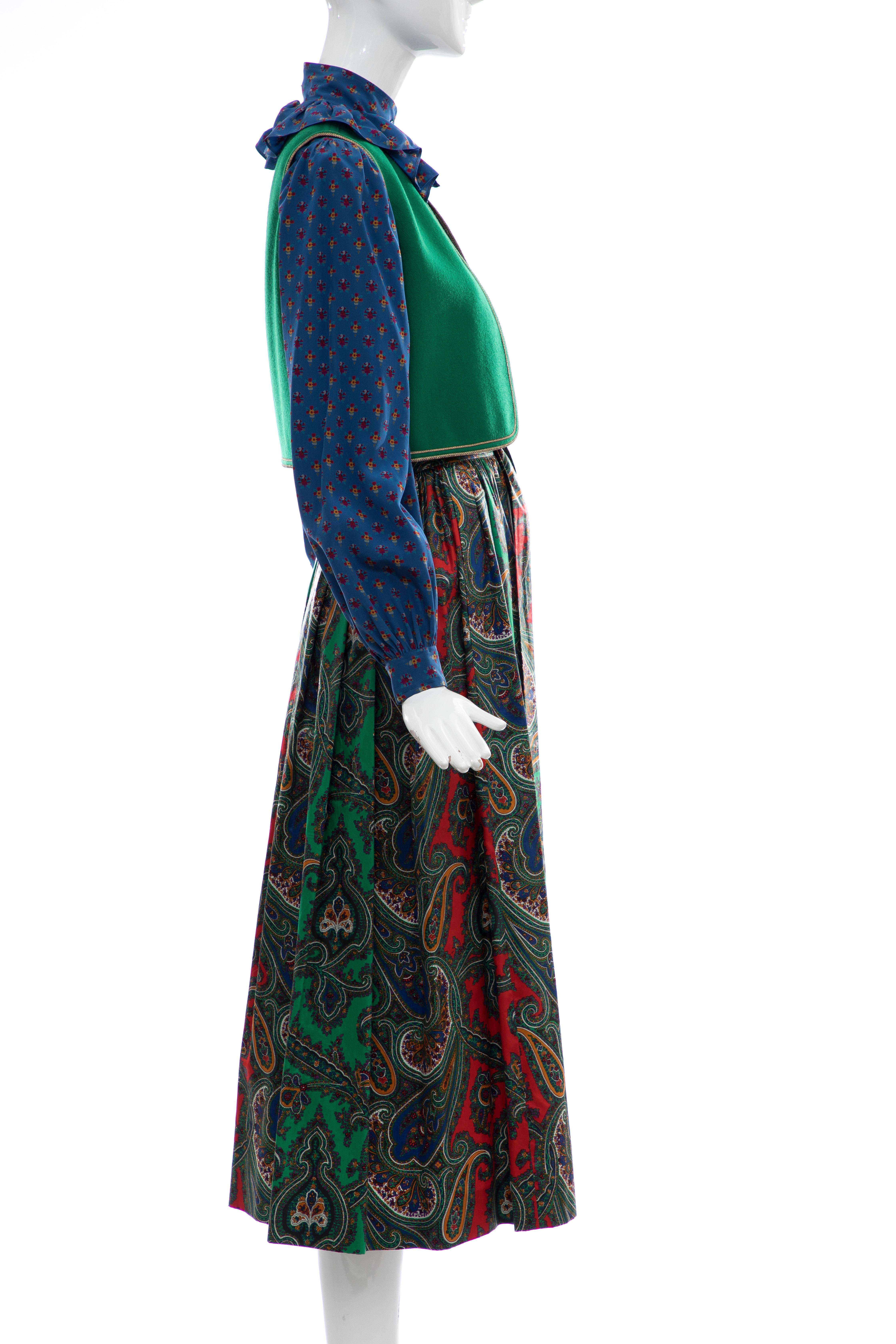 Yves Saint Laurent Rive Gauche Silk Cotton Sateen Wool Skirt Suit, Circa 1970s For Sale 2