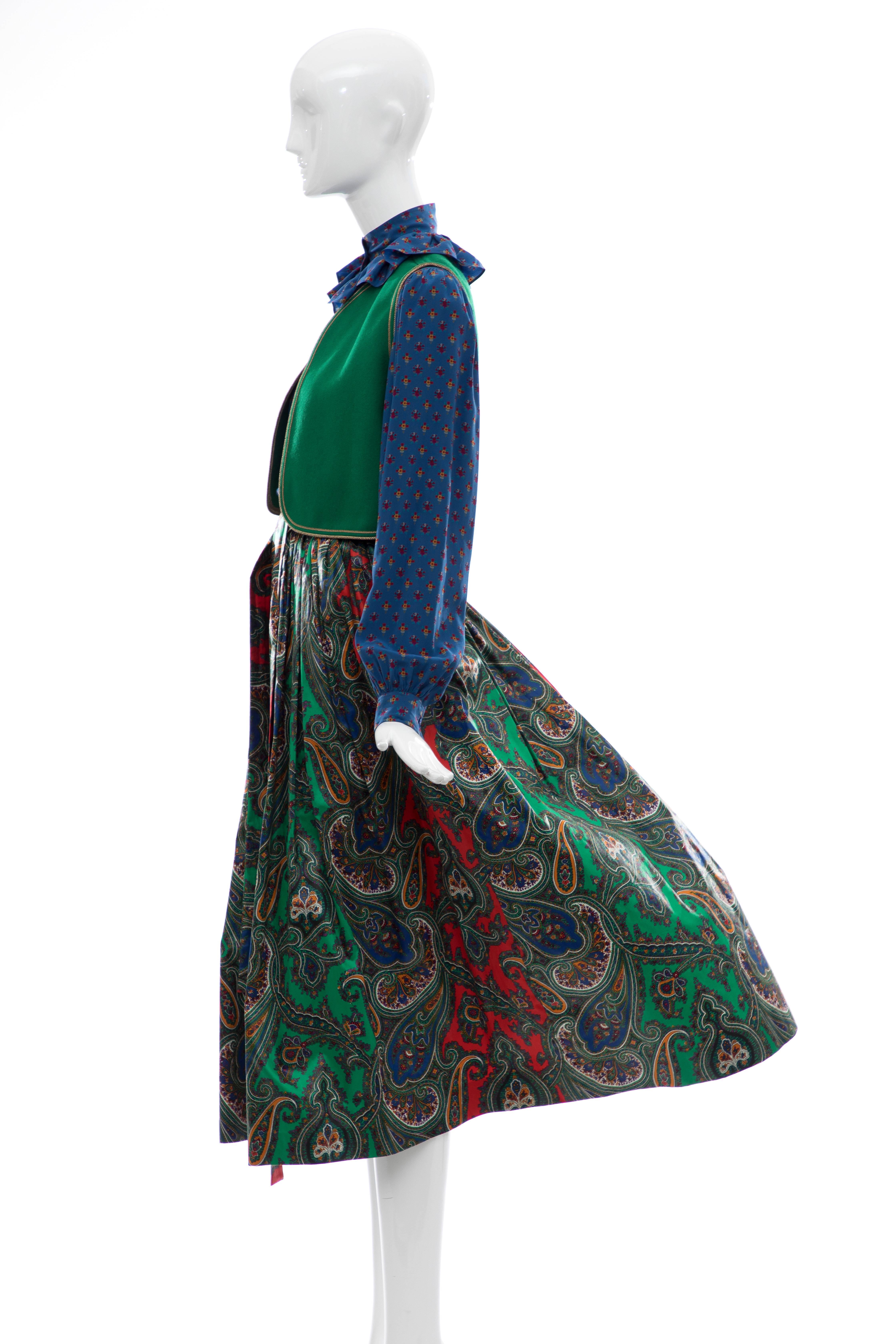 Yves Saint Laurent Rive Gauche Silk Cotton Sateen Wool Skirt Suit, Circa 1970s For Sale 3